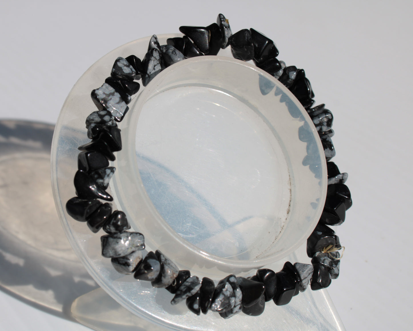 Snowflake Obsidian chip bracelet 10-15g Rocks and Things