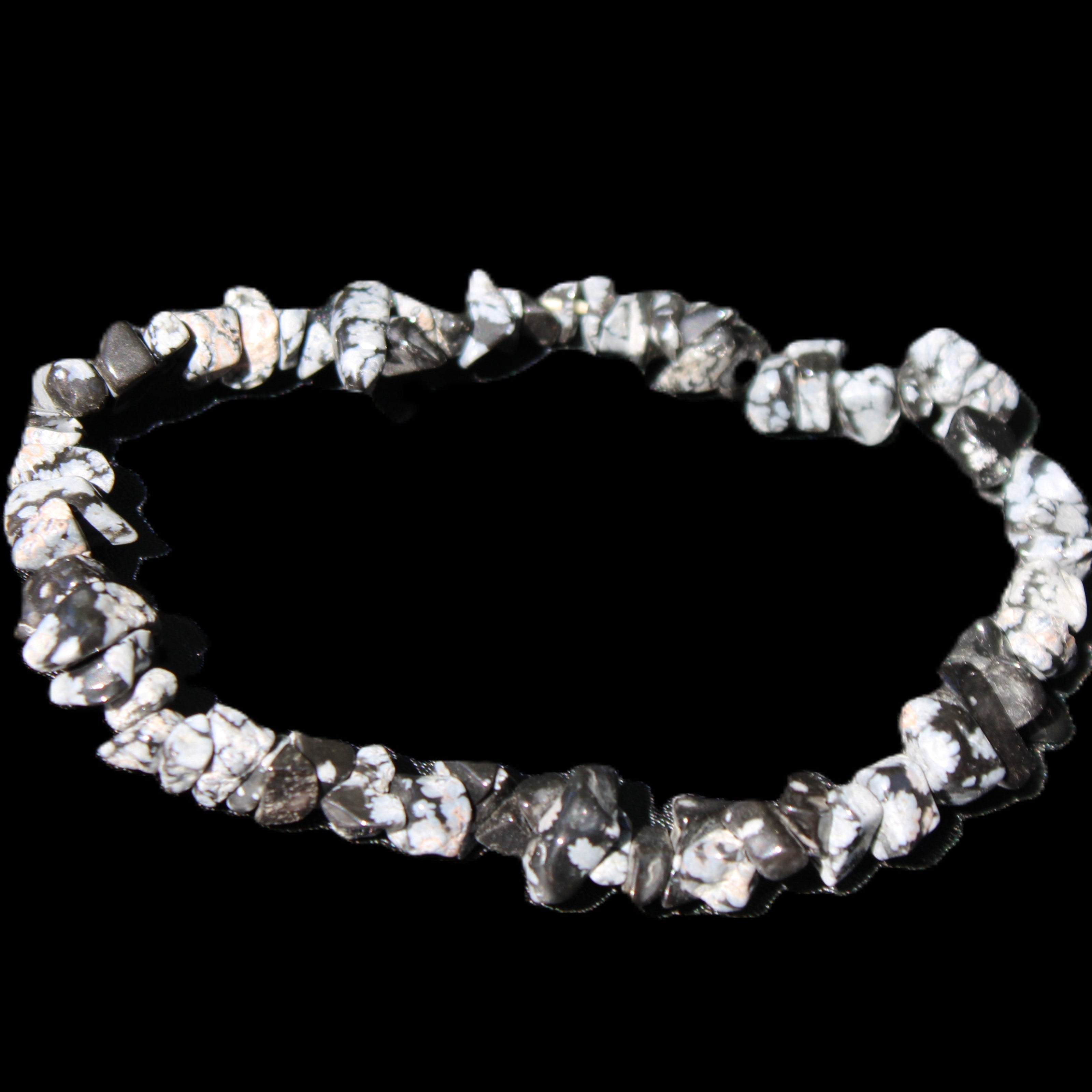 Snowflake Obsidian chip bracelet 10g in sunlight - Rocks and Things Store