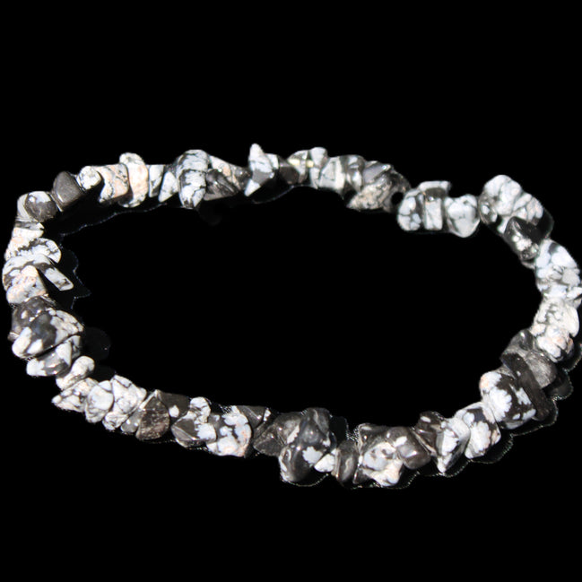 Snowflake Obsidian chip bracelet 10g in sunlight - Rocks and Things Store