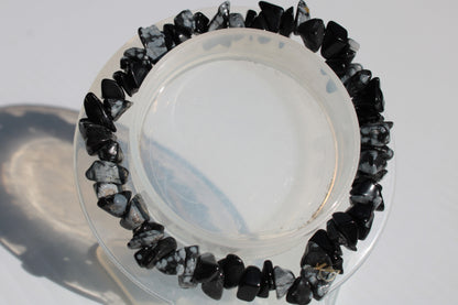 Snowflake Obsidian chip bracelet 10-15g Rocks and Things