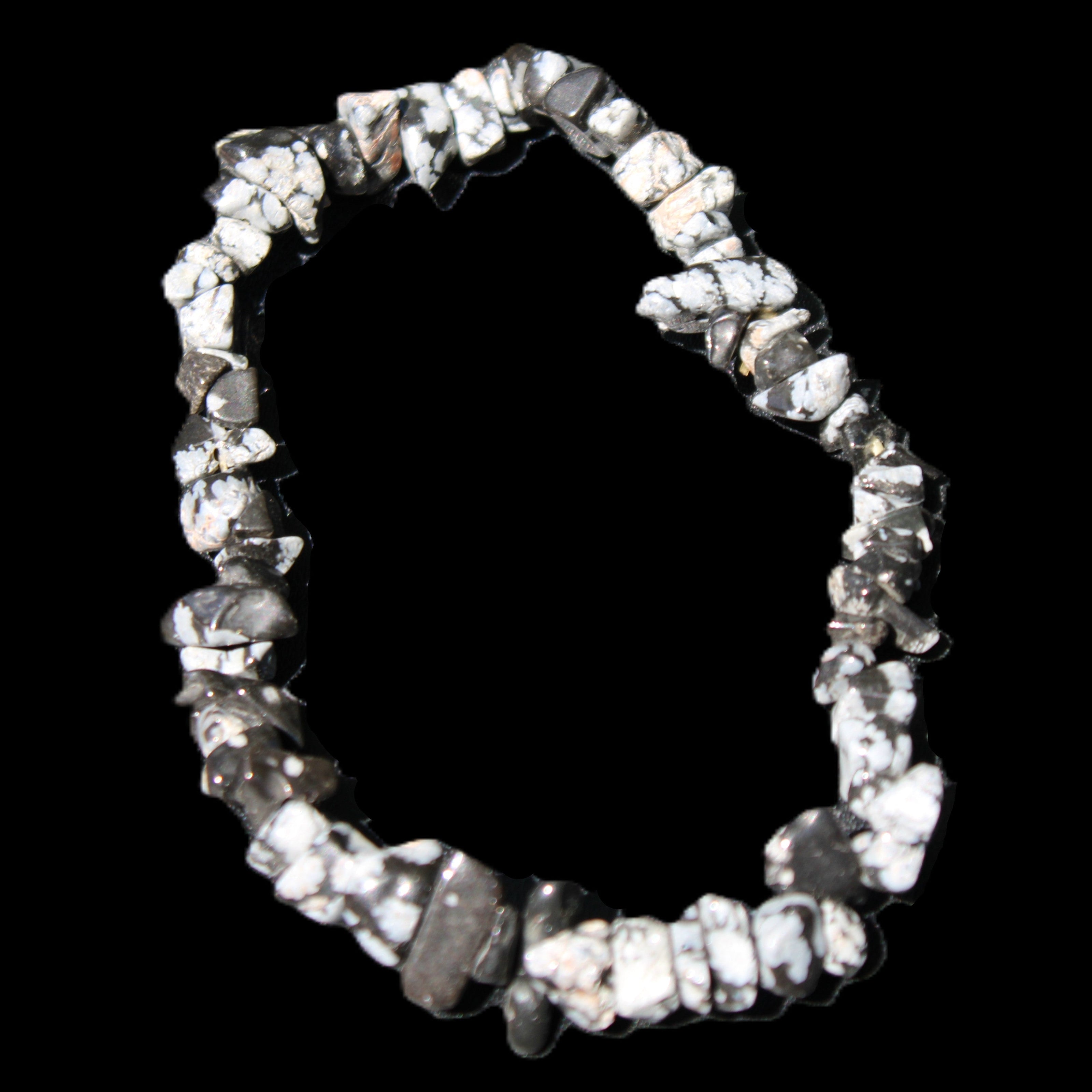 Snowflake Obsidian chip bracelet 10g in sunlight - Rocks and Things Store