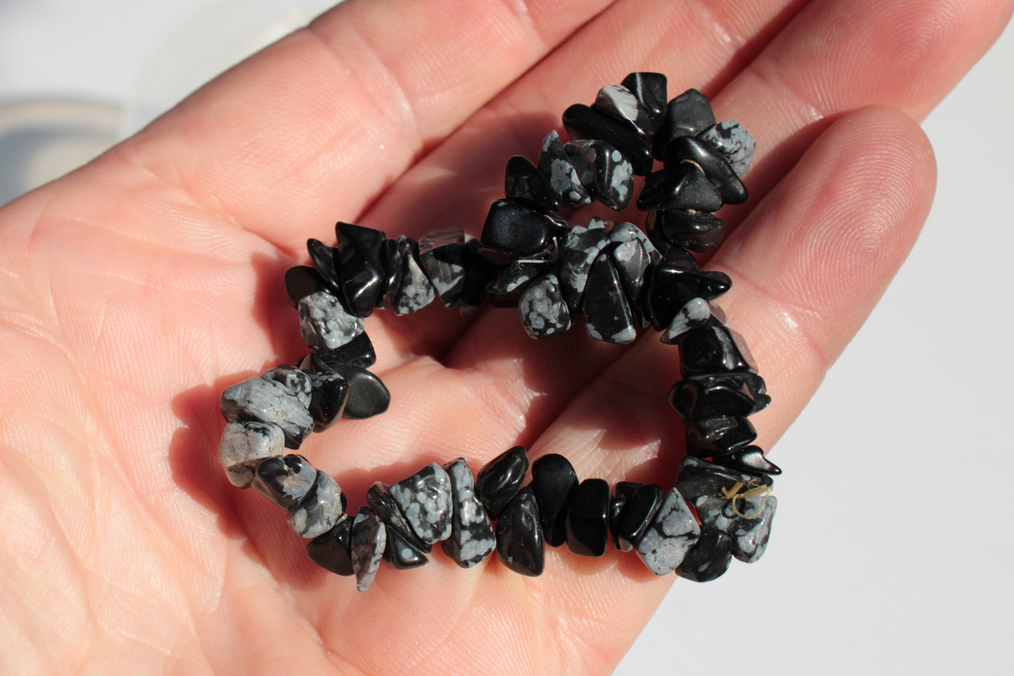 Snowflake Obsidian chip bracelet 10-15g Rocks and Things