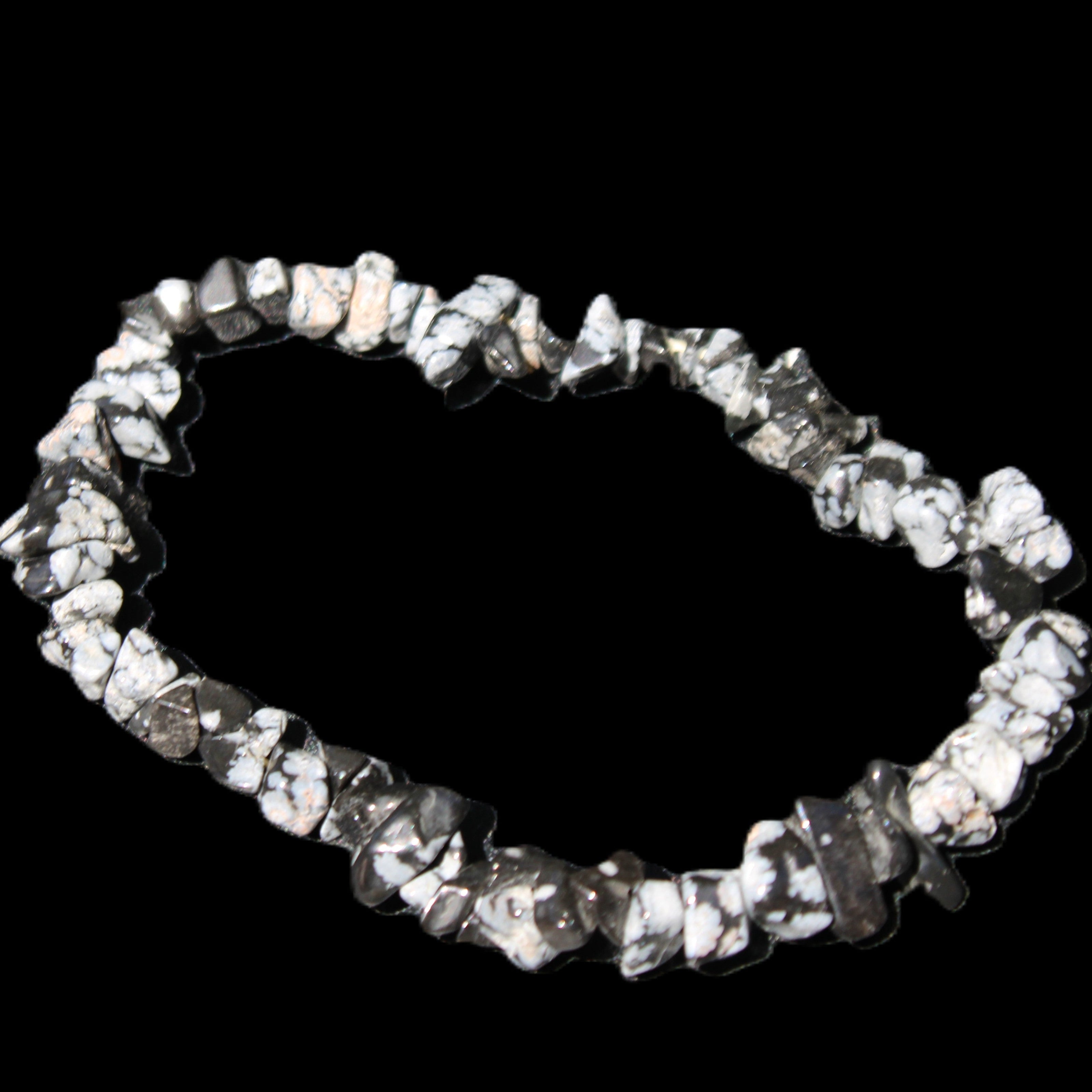 Snowflake Obsidian chip bracelet 10g in sunlight - Rocks and Things Store