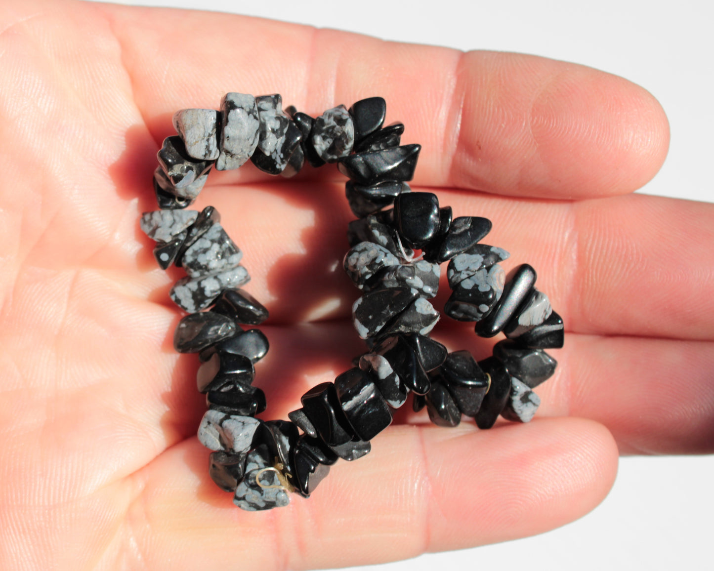 Snowflake Obsidian chip bracelet 10-15g Rocks and Things