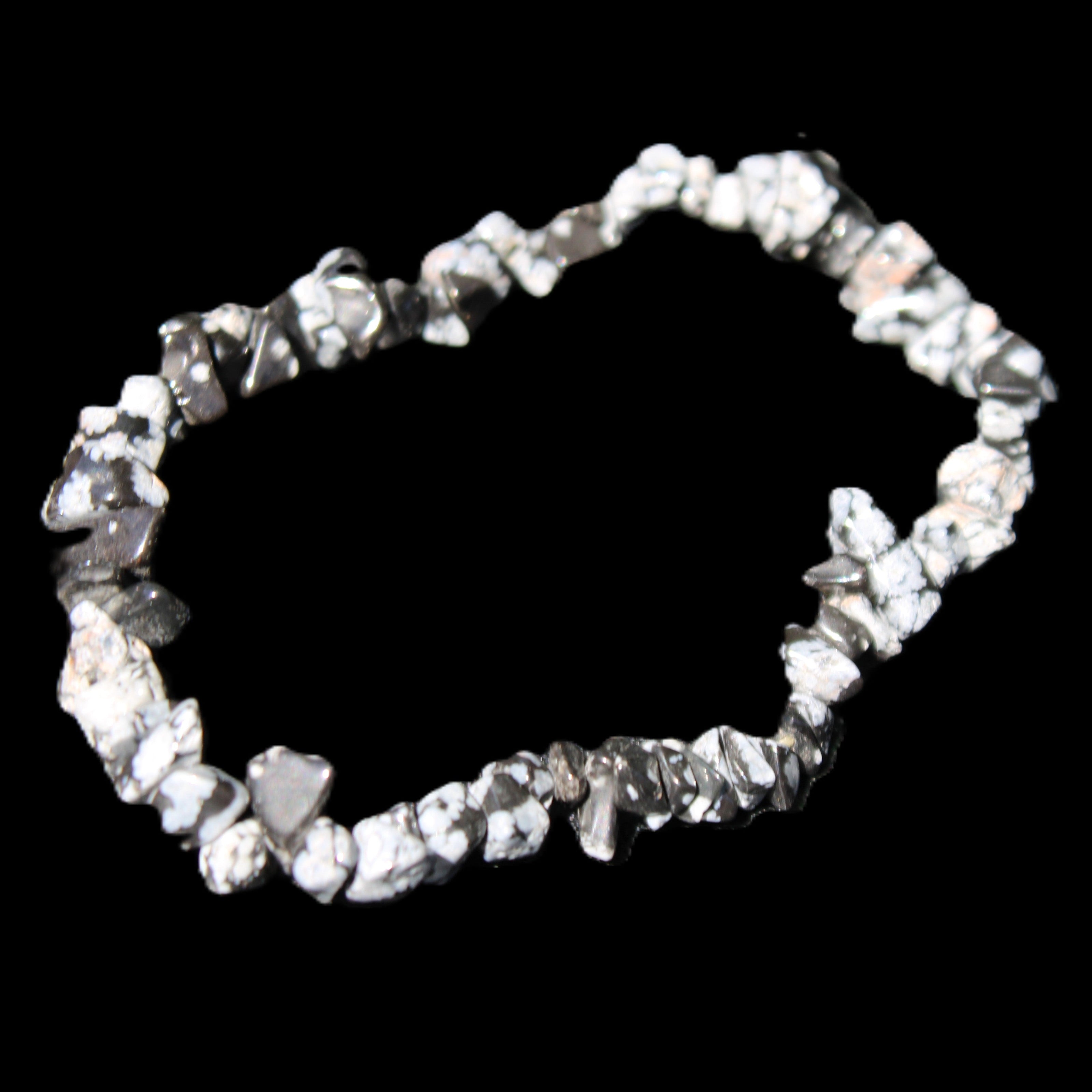 Snowflake Obsidian chip bracelet 10g in sunlight - Rocks and Things Store