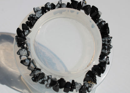 Snowflake Obsidian chip bracelet 10-15g Rocks and Things