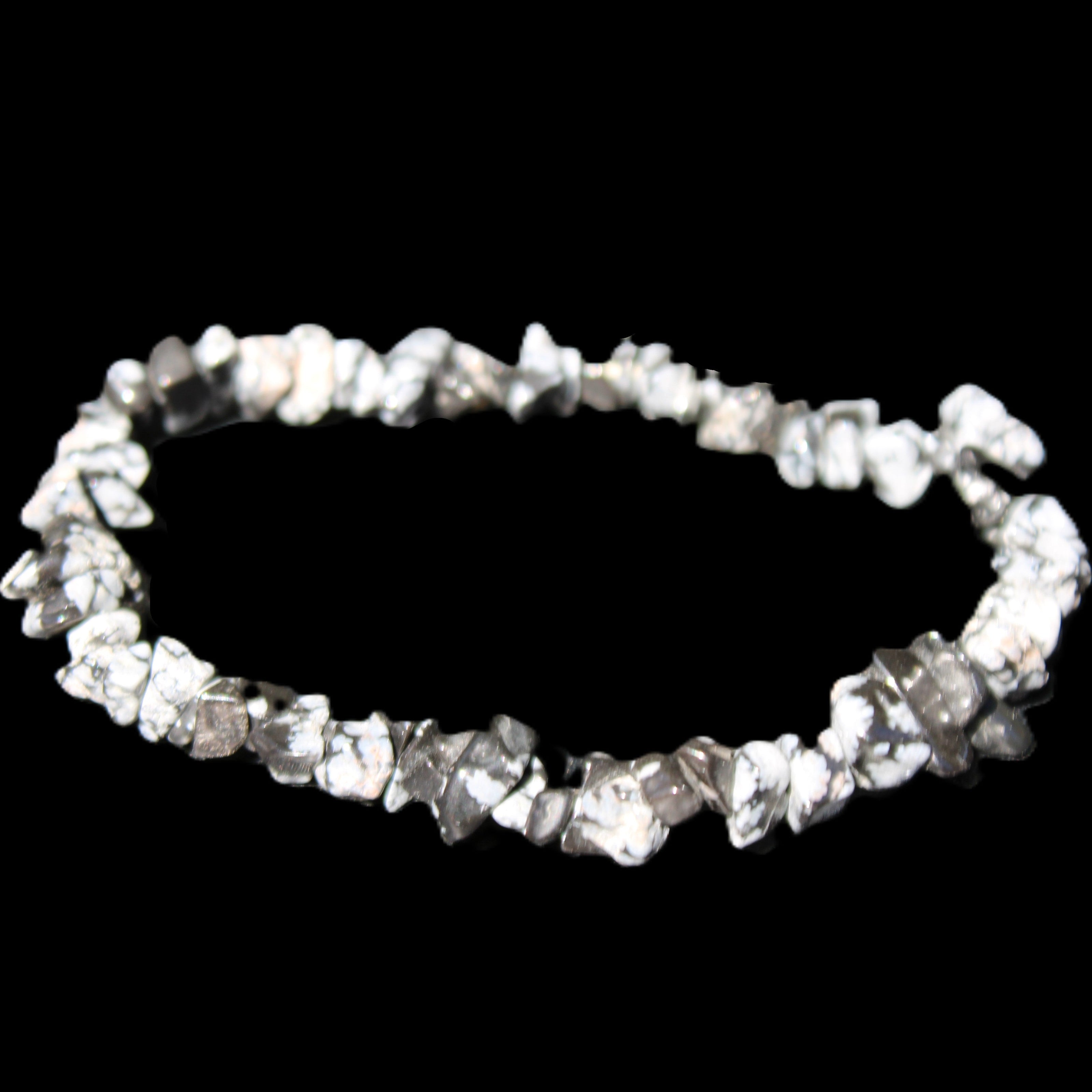 Snowflake Obsidian chip bracelet 10g in sunlight - Rocks and Things Store