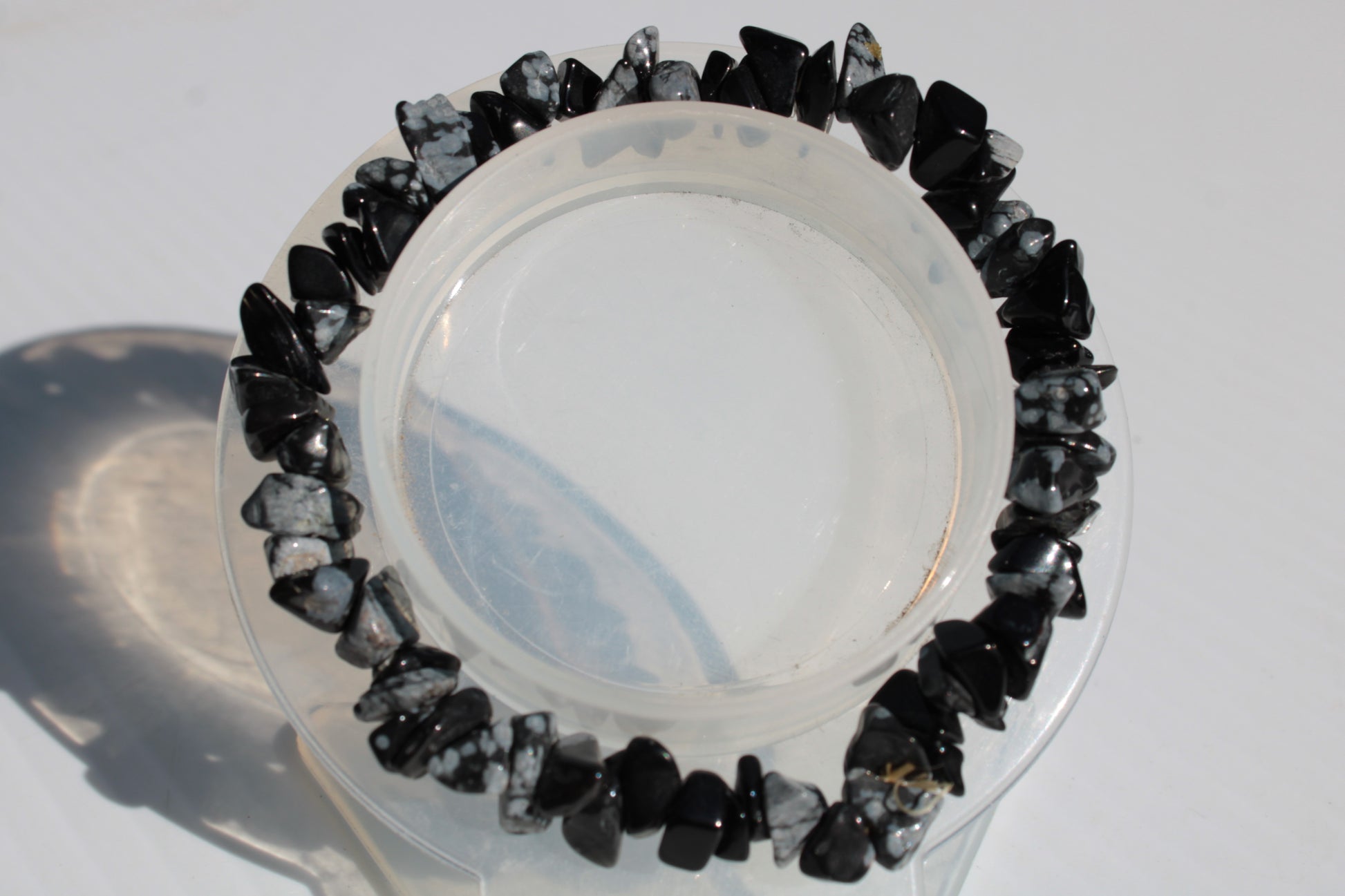 Snowflake Obsidian chip bracelet 10-15g Rocks and Things