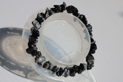 Snowflake Obsidian chip bracelet 10-15g Rocks and Things