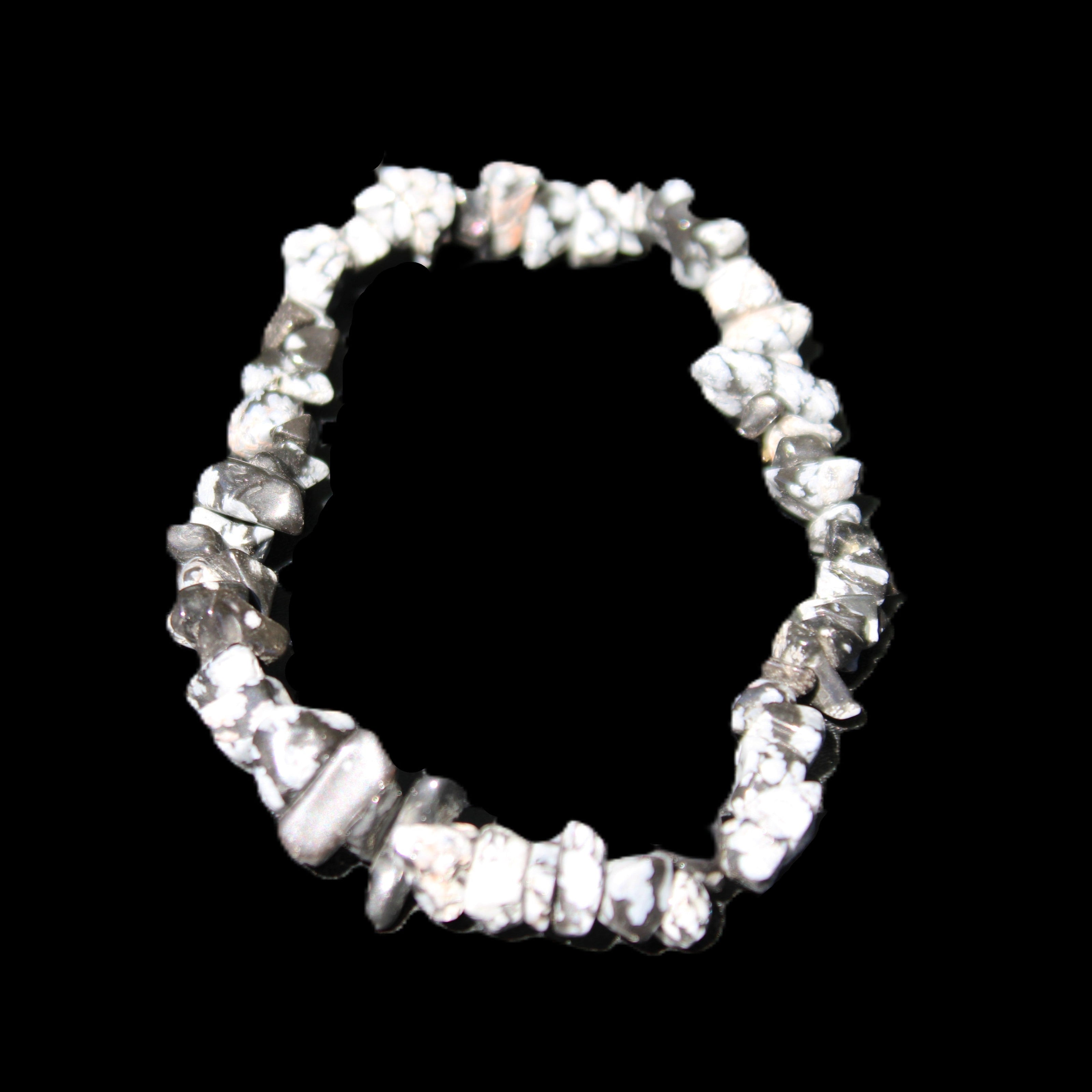 Snowflake Obsidian chip bracelet 10g in sunlight - Rocks and Things Store