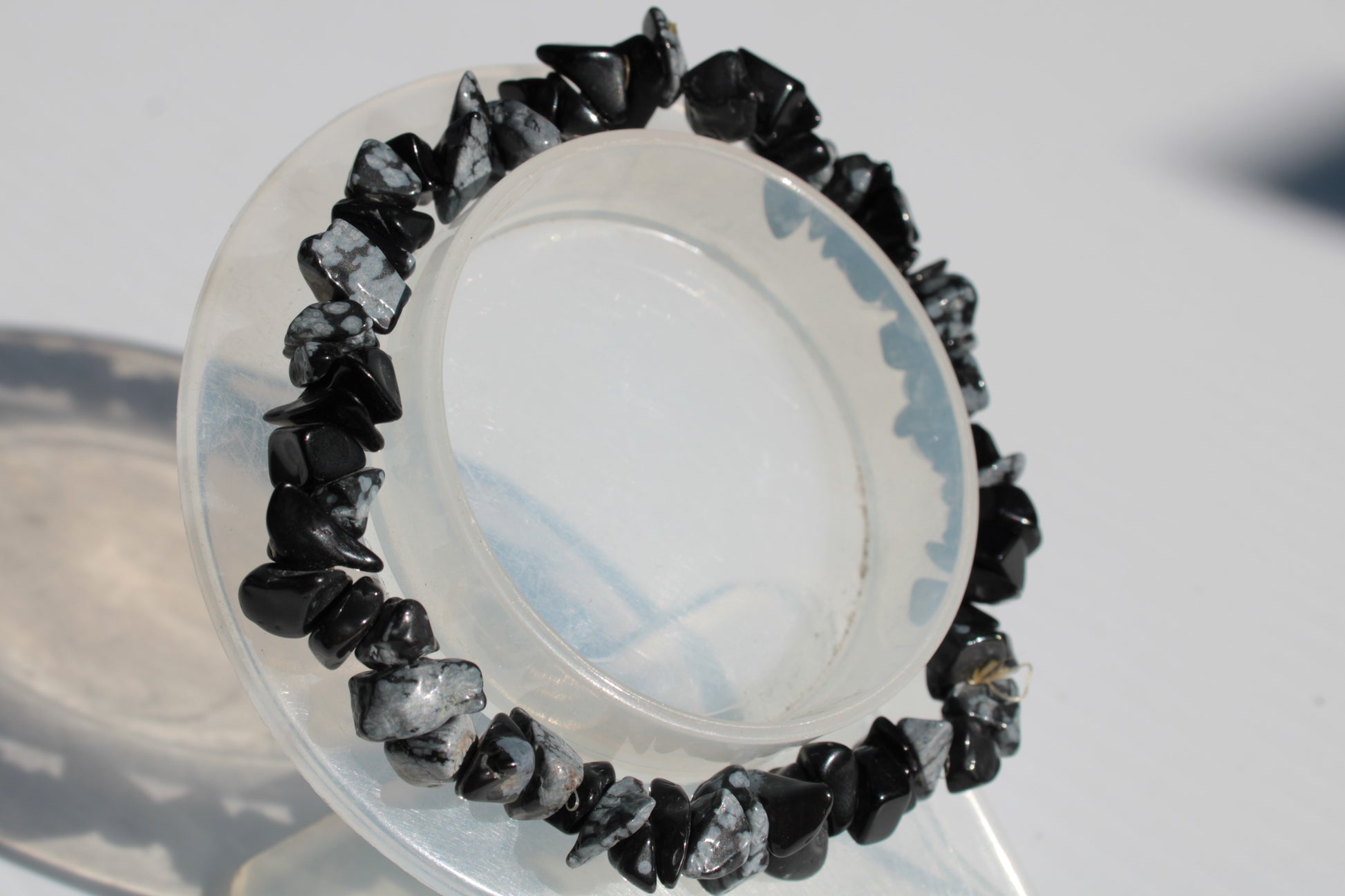 Snowflake Obsidian chip bracelet 10-15g Rocks and Things