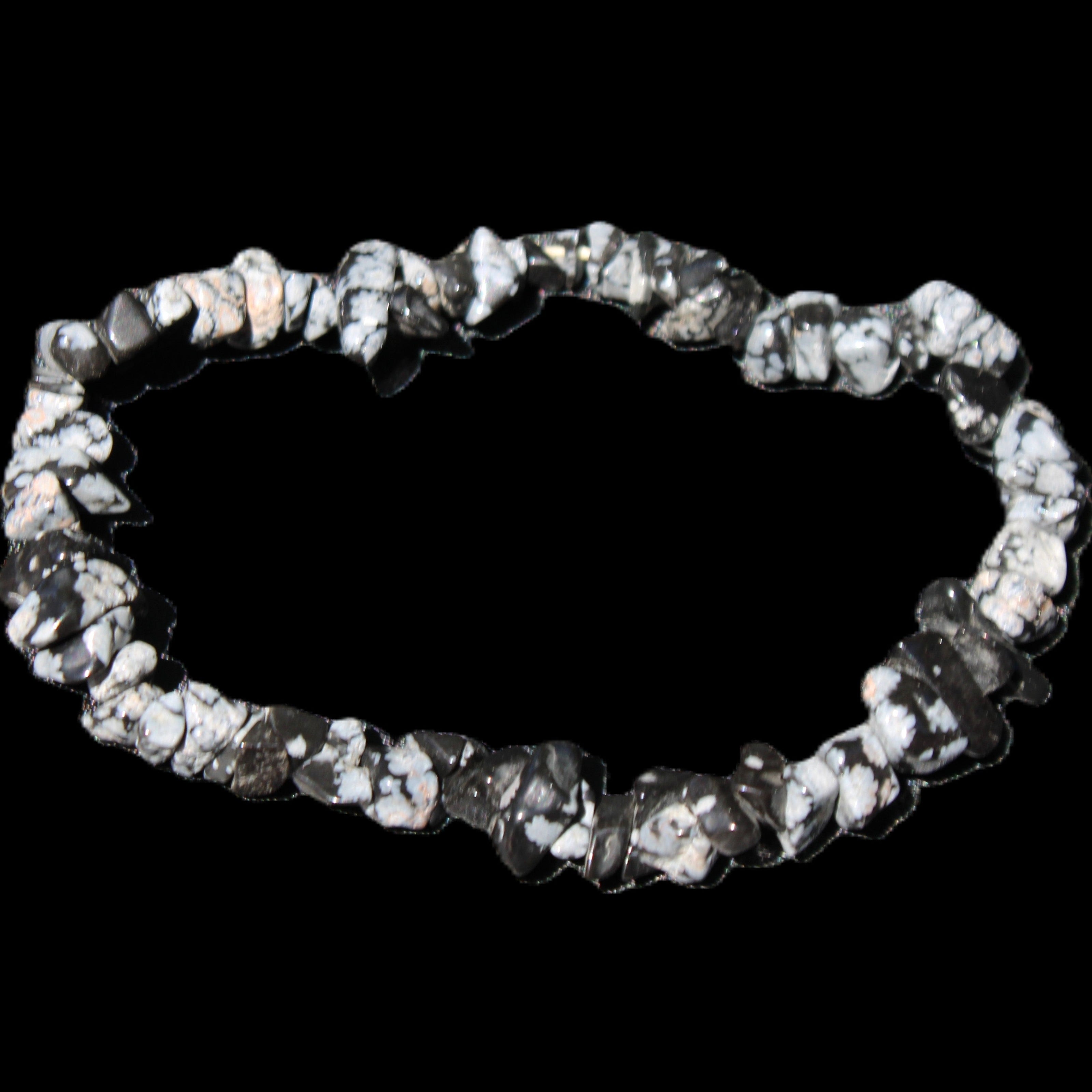 Snowflake Obsidian chip bracelet 10g in sunlight - Rocks and Things Store