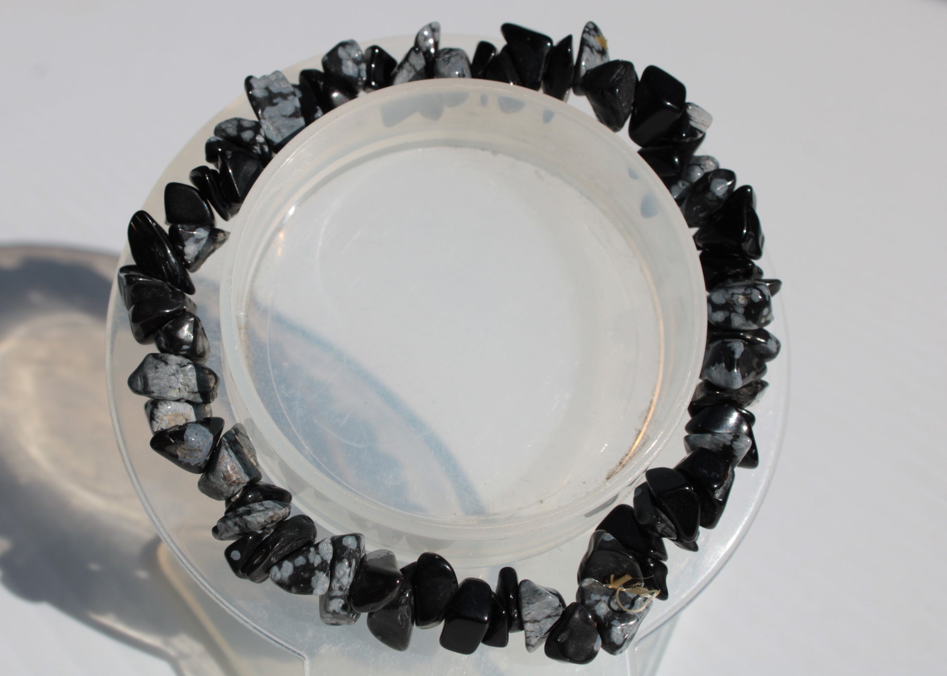 Snowflake Obsidian chip bracelet 10-15g Rocks and Things