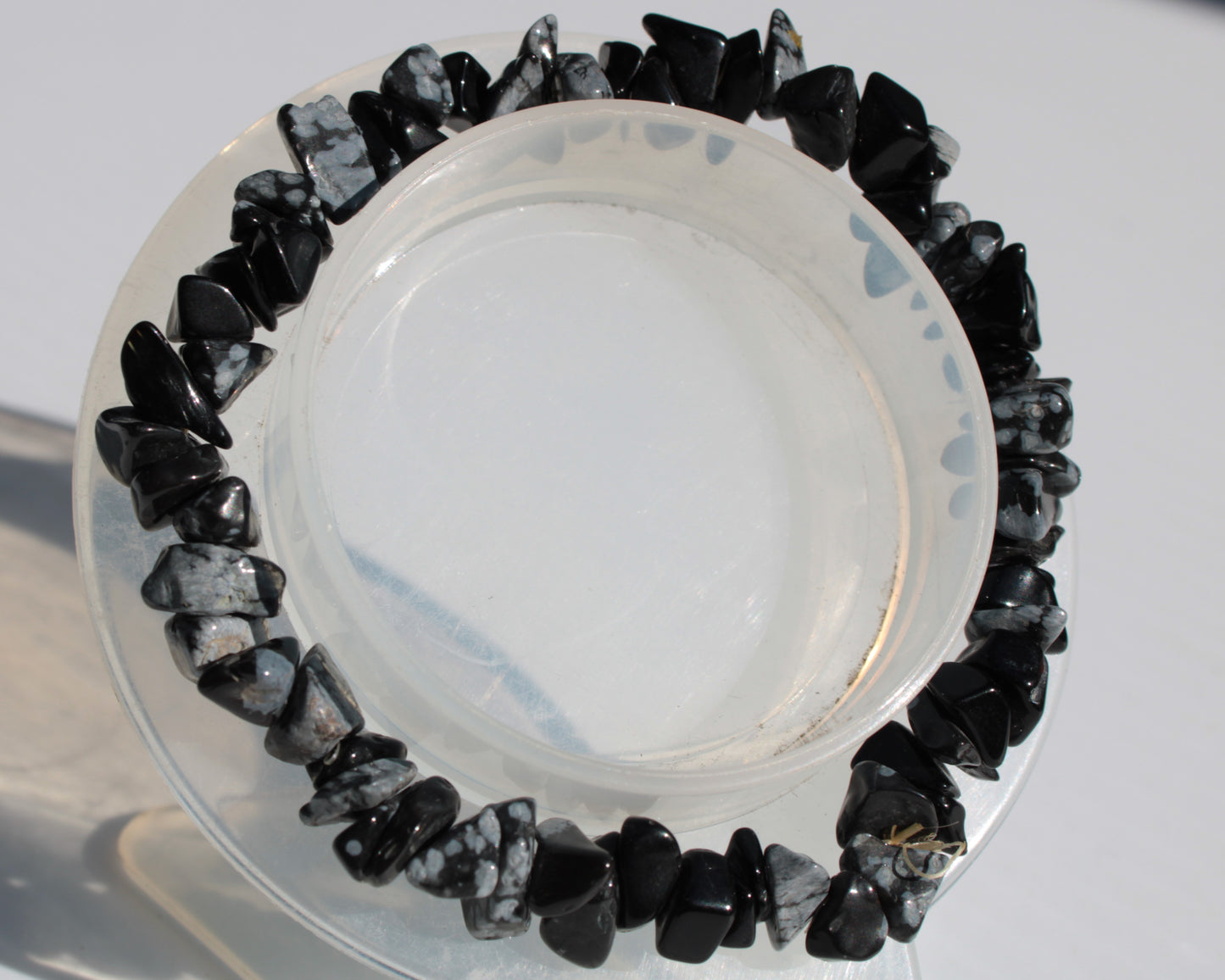 Snowflake Obsidian chip bracelet 10-15g Rocks and Things