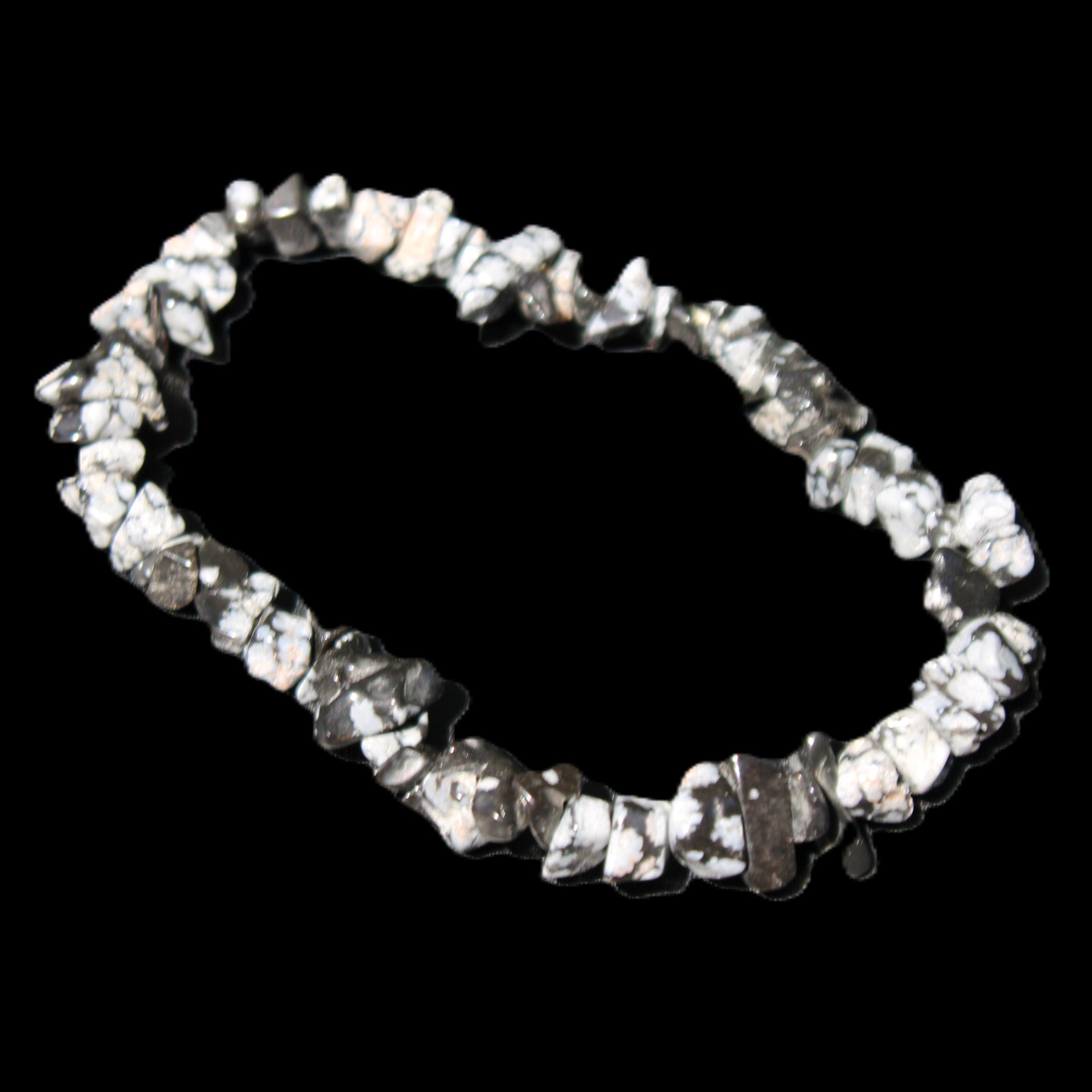 Snowflake Obsidian chip bracelet 10g in sunlight - Rocks and Things Store