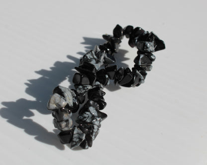 Snowflake Obsidian chip bracelet 10-15g Rocks and Things