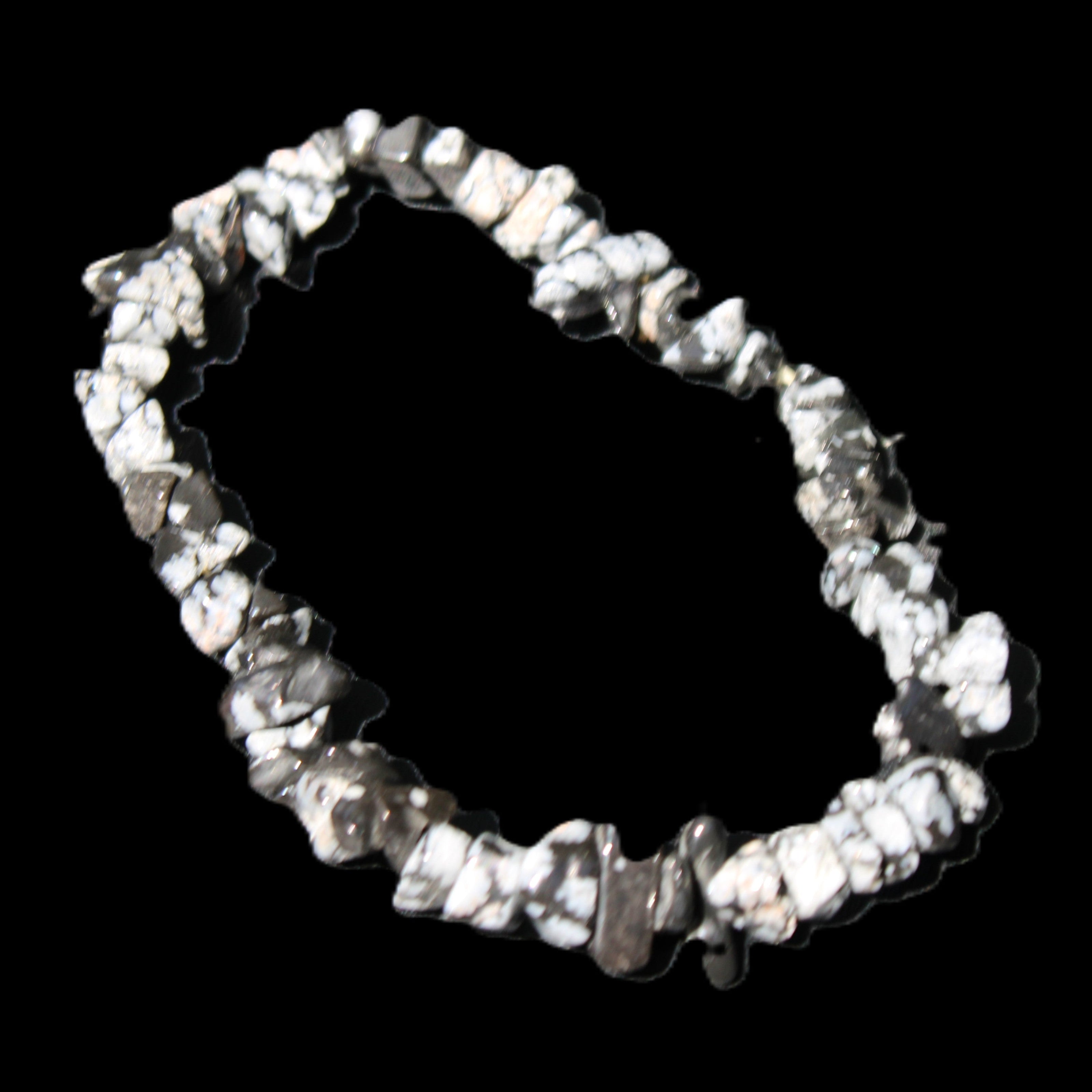 Snowflake Obsidian chip bracelet 10g in sunlight - Rocks and Things Store