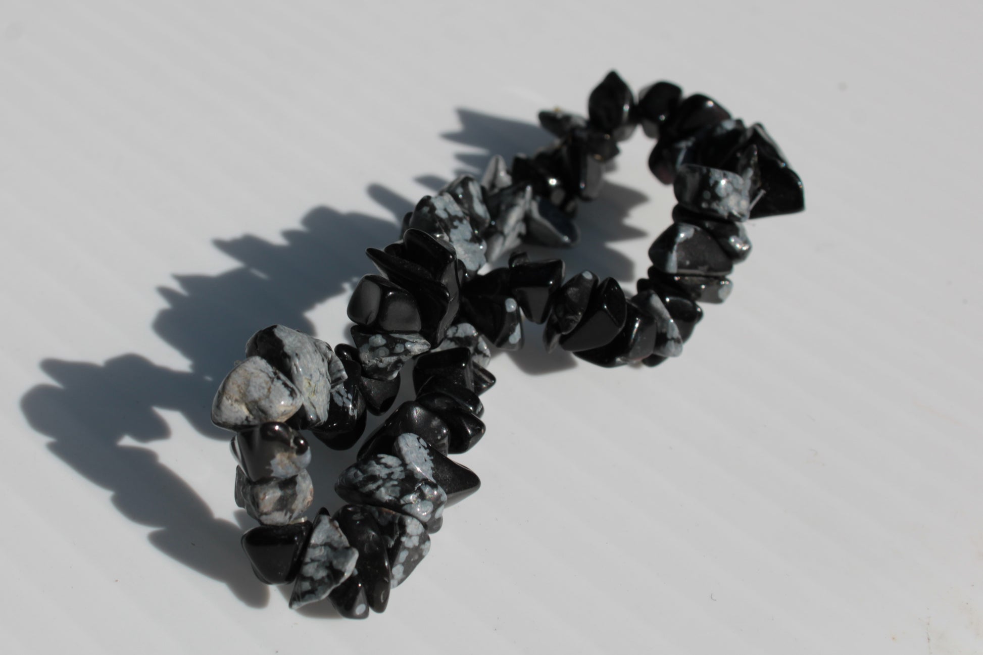 Snowflake Obsidian chip bracelet 10-15g Rocks and Things