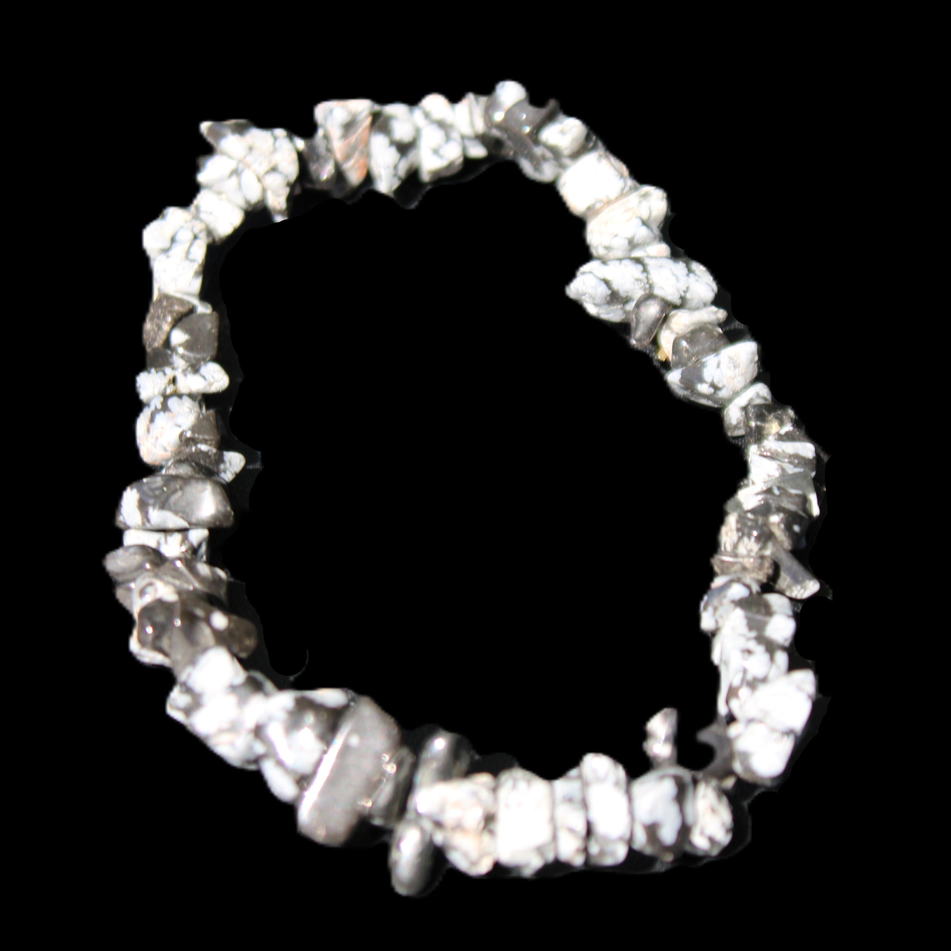 Snowflake Obsidian chip bracelet 10g in sunlight - Rocks and Things Store
