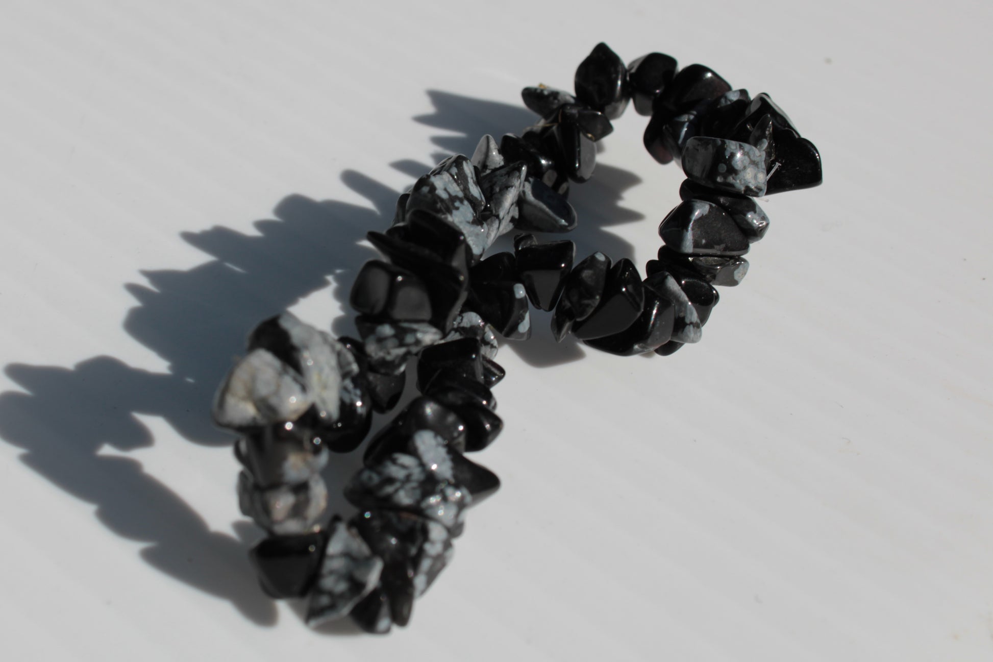 Snowflake Obsidian chip bracelet 10-15g Rocks and Things