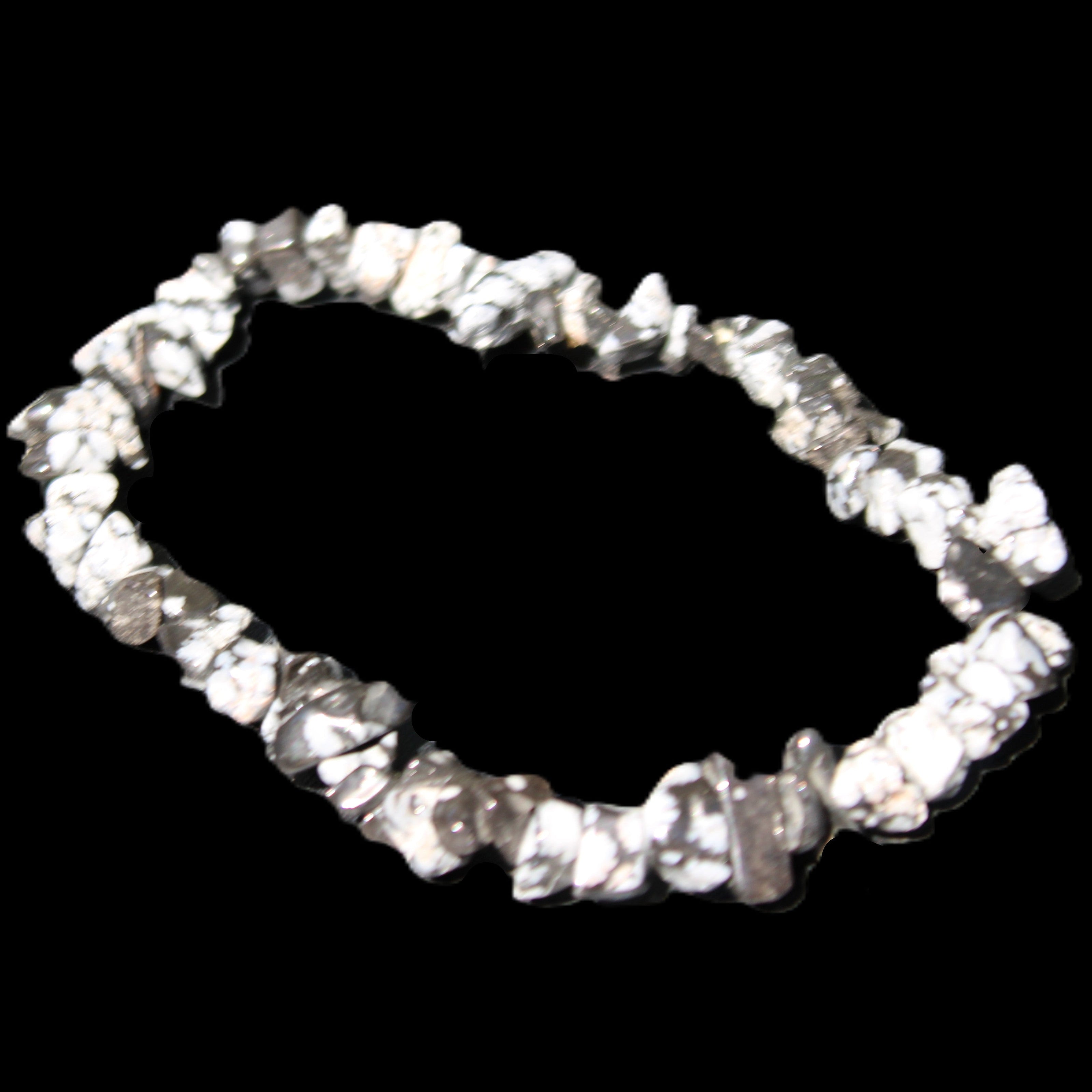 Snowflake Obsidian chip bracelet 10g in sunlight - Rocks and Things Store