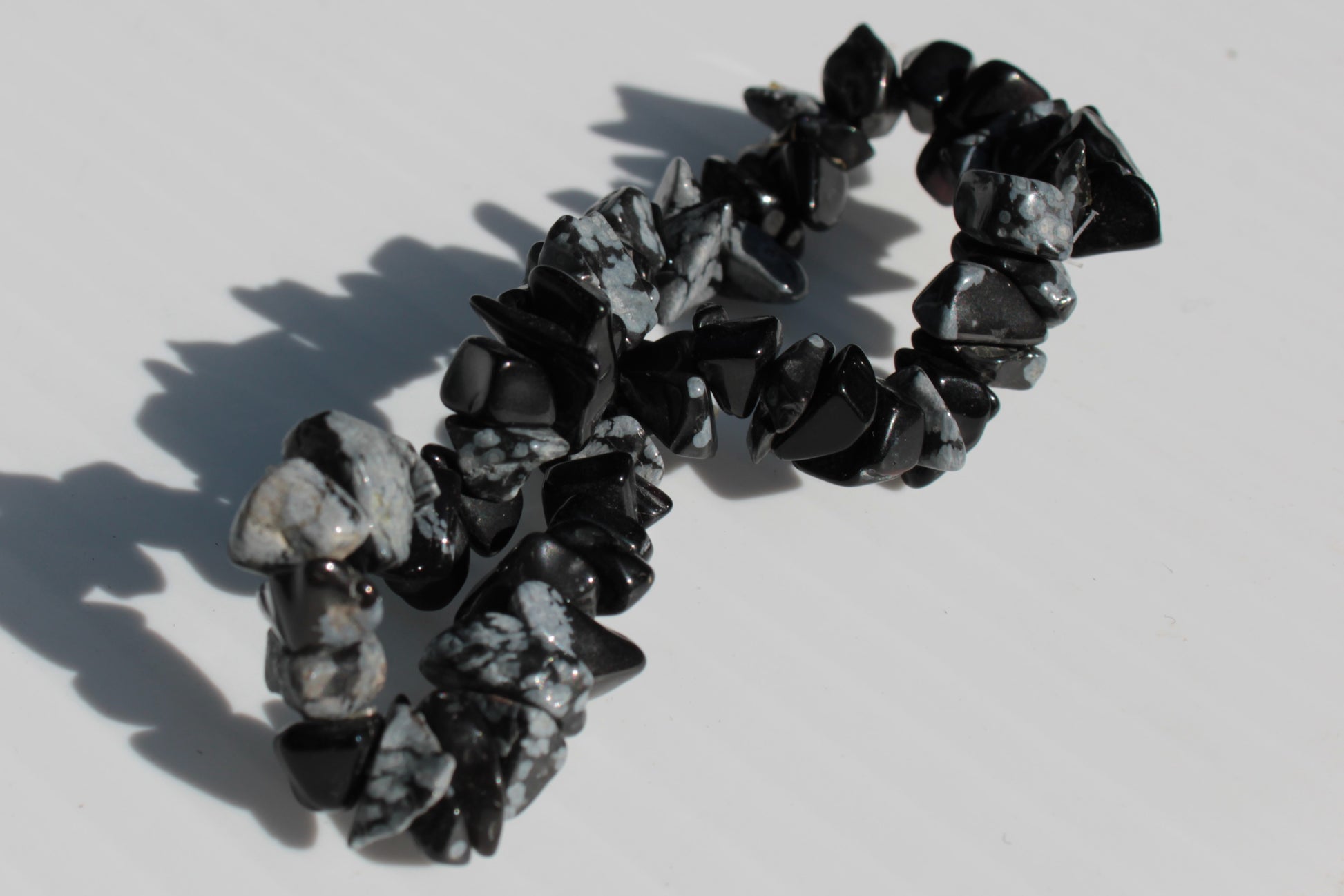 Snowflake Obsidian chip bracelet 10-15g Rocks and Things