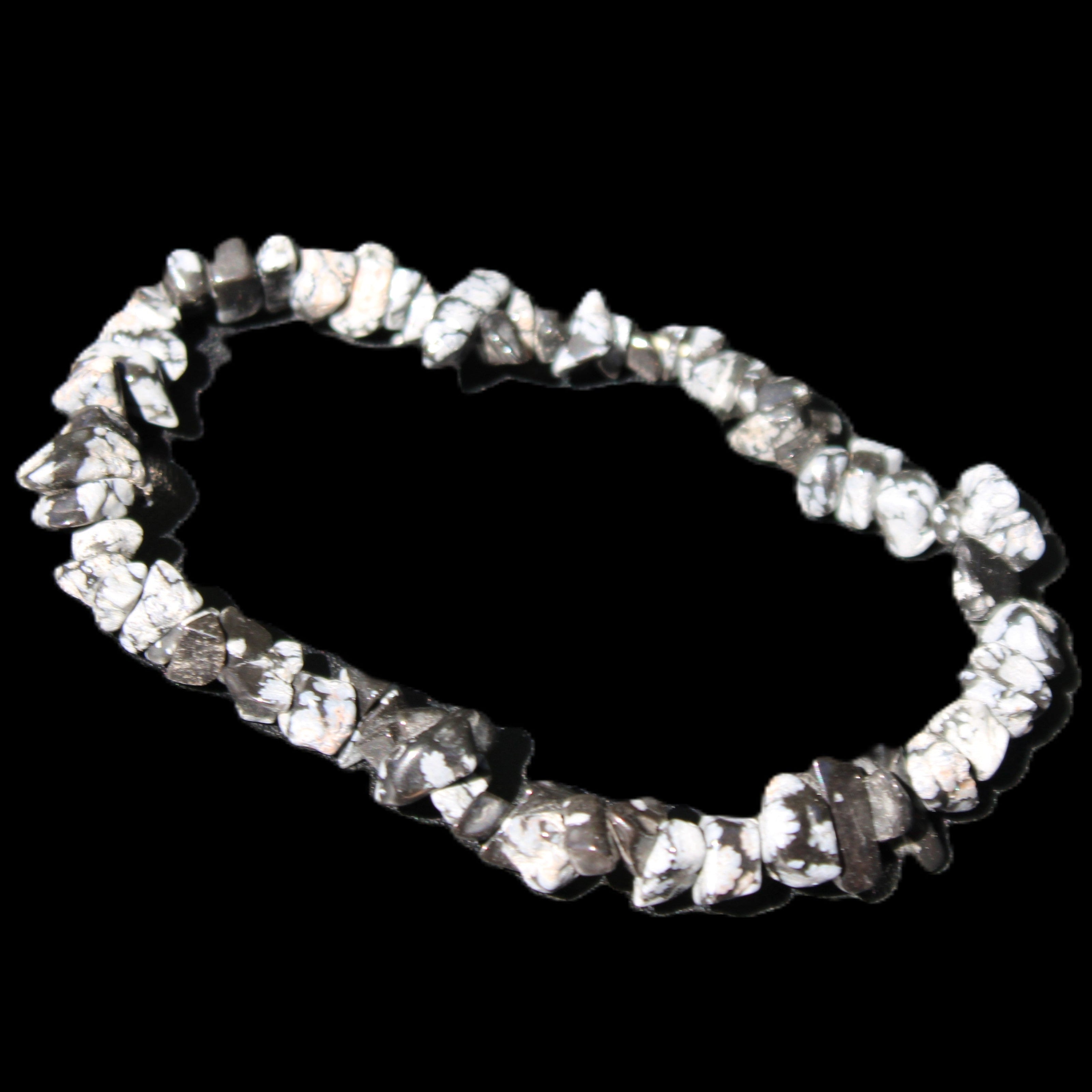 Snowflake Obsidian chip bracelet 10g in sunlight - Rocks and Things Store