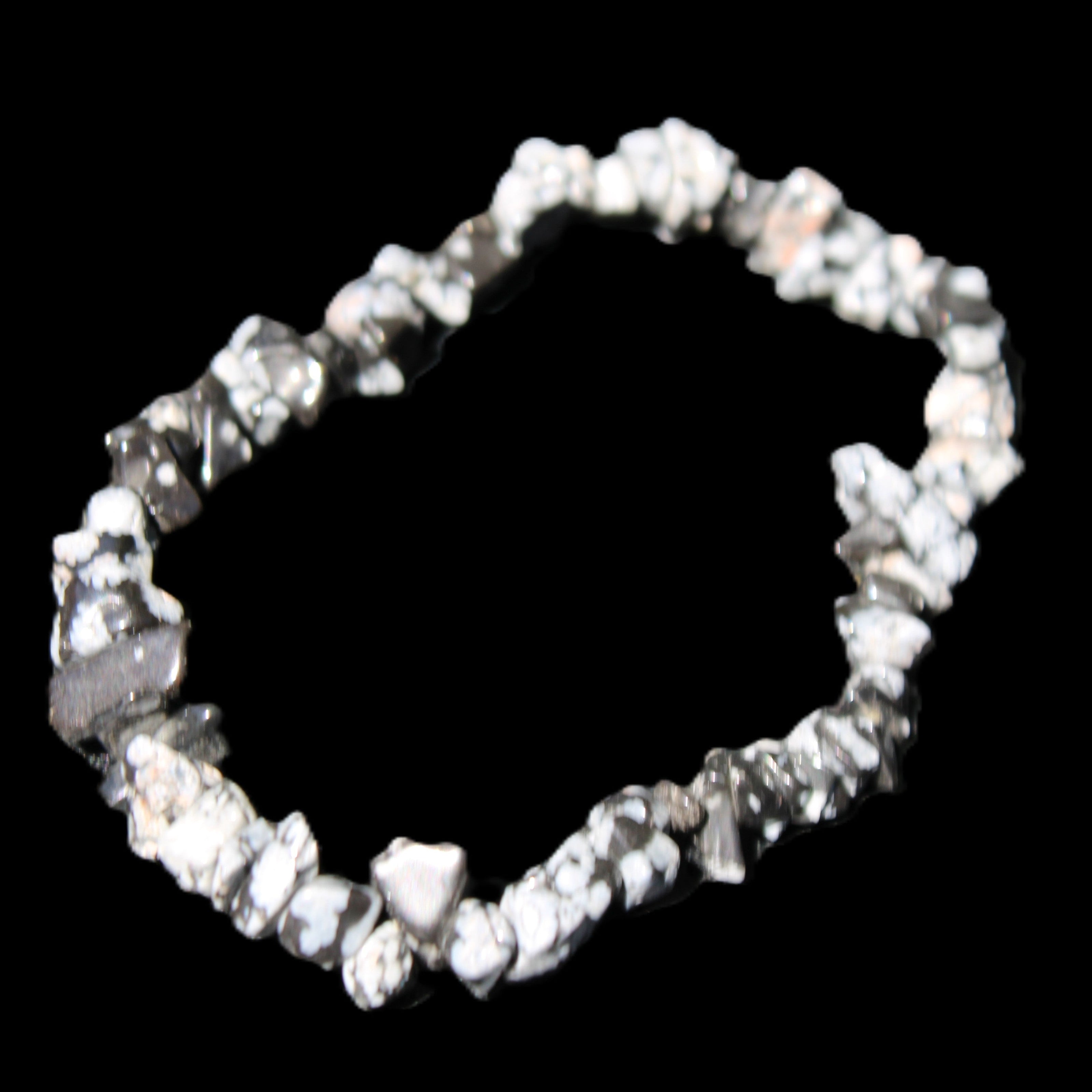 Snowflake Obsidian chip bracelet 10g in sunlight - Rocks and Things Store