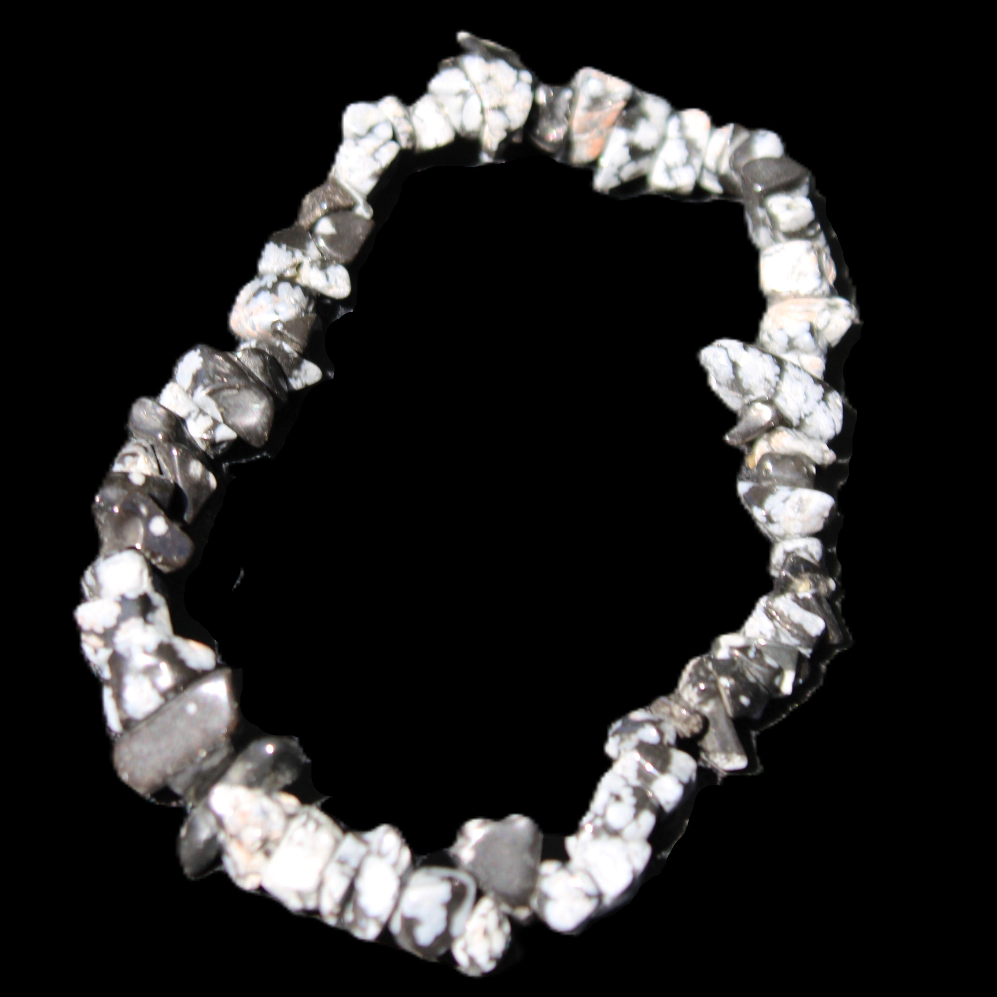 Snowflake Obsidian chip bracelet 10g in sunlight - Rocks and Things Store