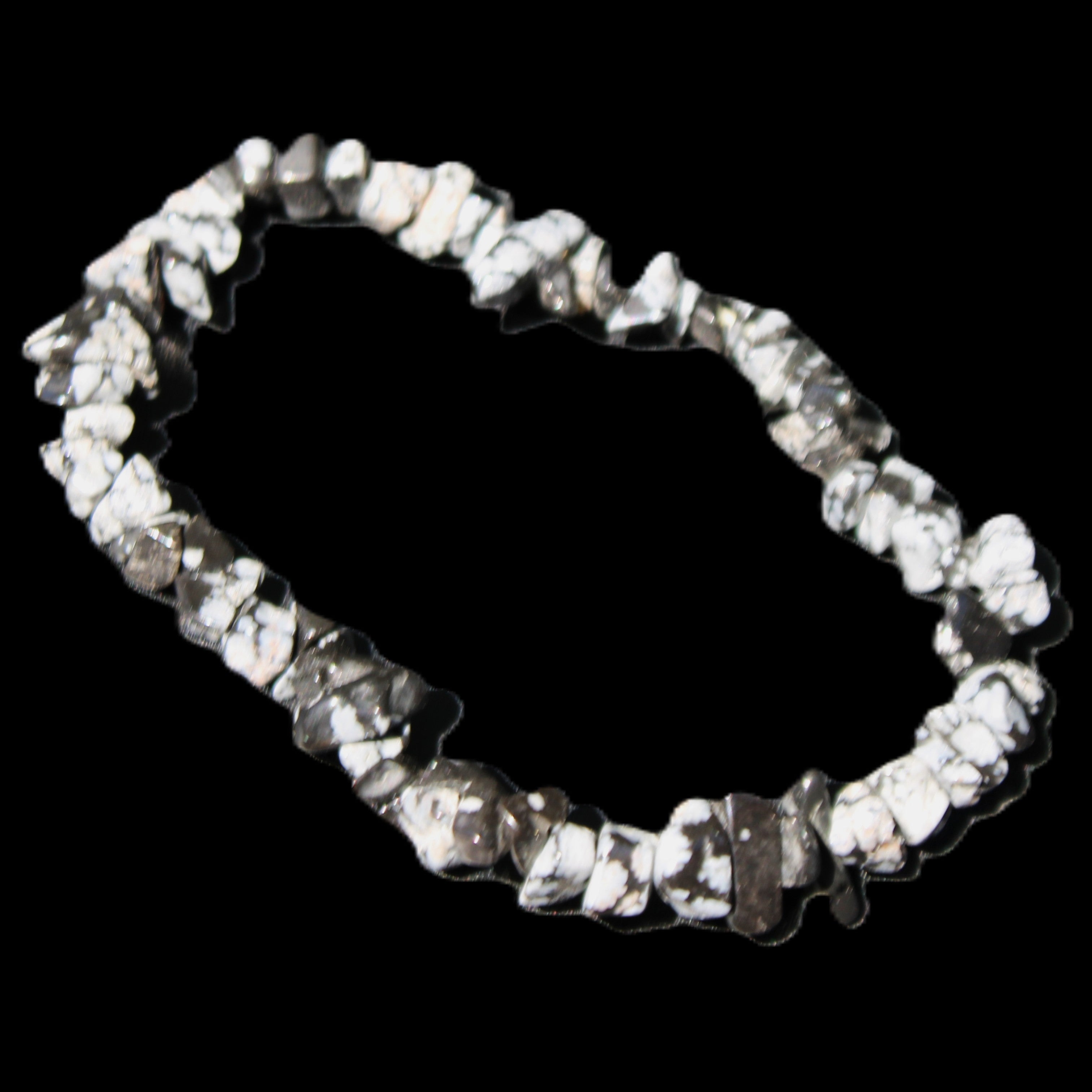 Snowflake Obsidian chip bracelet 10g in sunlight - Rocks and Things Store
