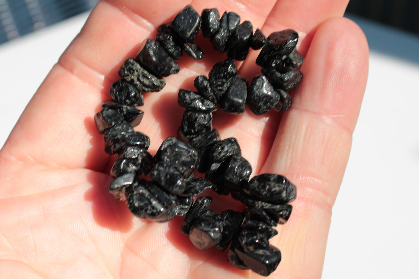 Black Obsidian chip bracelet 17-24g Rocks and Things