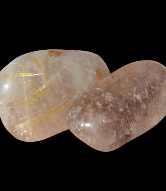 Golden Hair Rutile Quartz 2 tumbled crystals 12-15g in sunlight - Rocks and Things Store