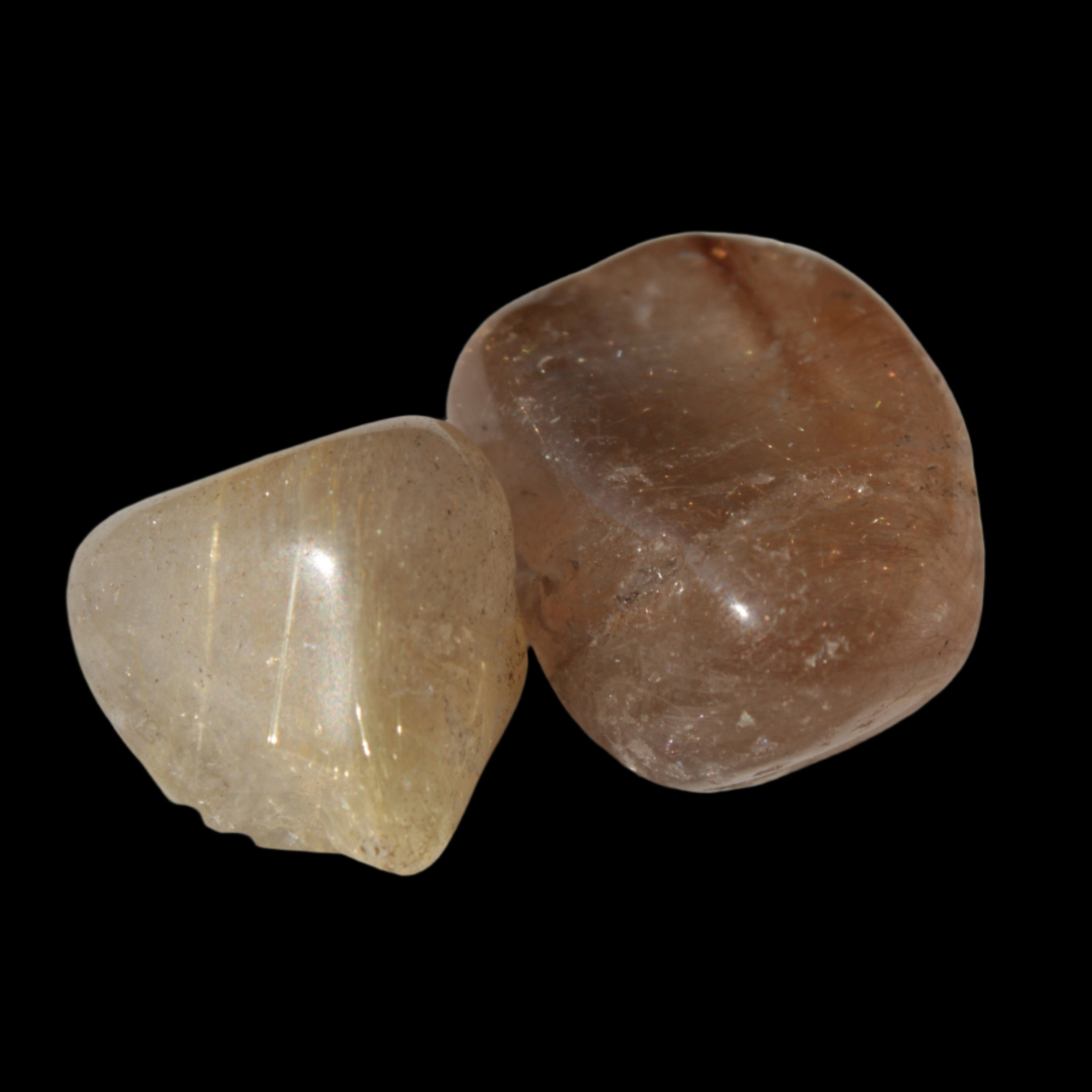 Golden Hair Rutile Quartz 2 tumbled crystals 12-15g in sunlight - Rocks and Things Store