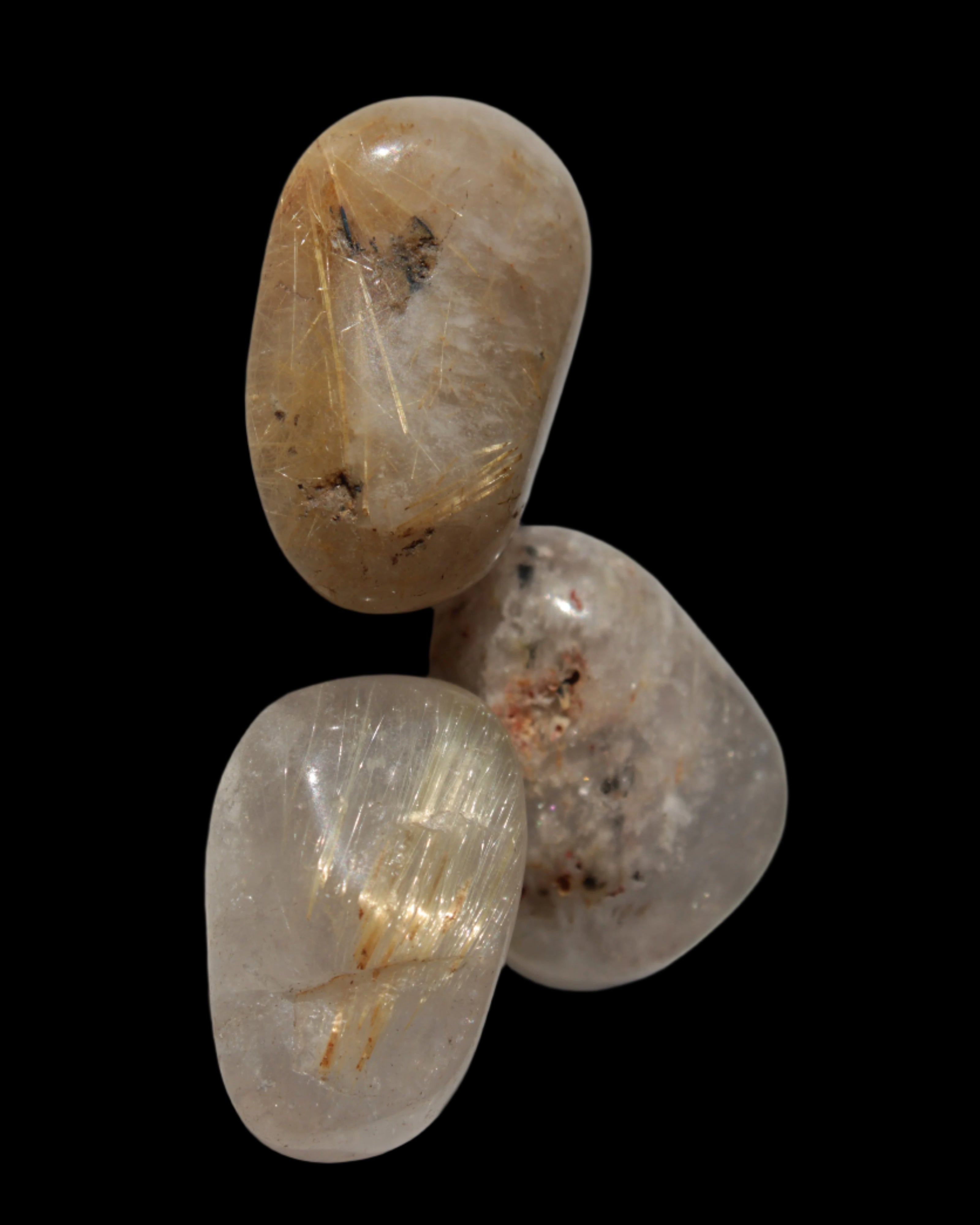 Golden Hair Rutile Quartz 3 tumbled crystals 23-25g in sunshine - Rocks and Things Store