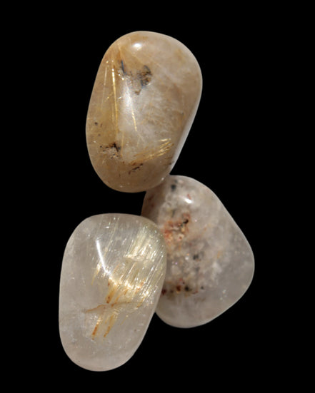 Golden Hair Rutile Quartz 3 tumbled crystals 23-25g in sunshine - Rocks and Things Store