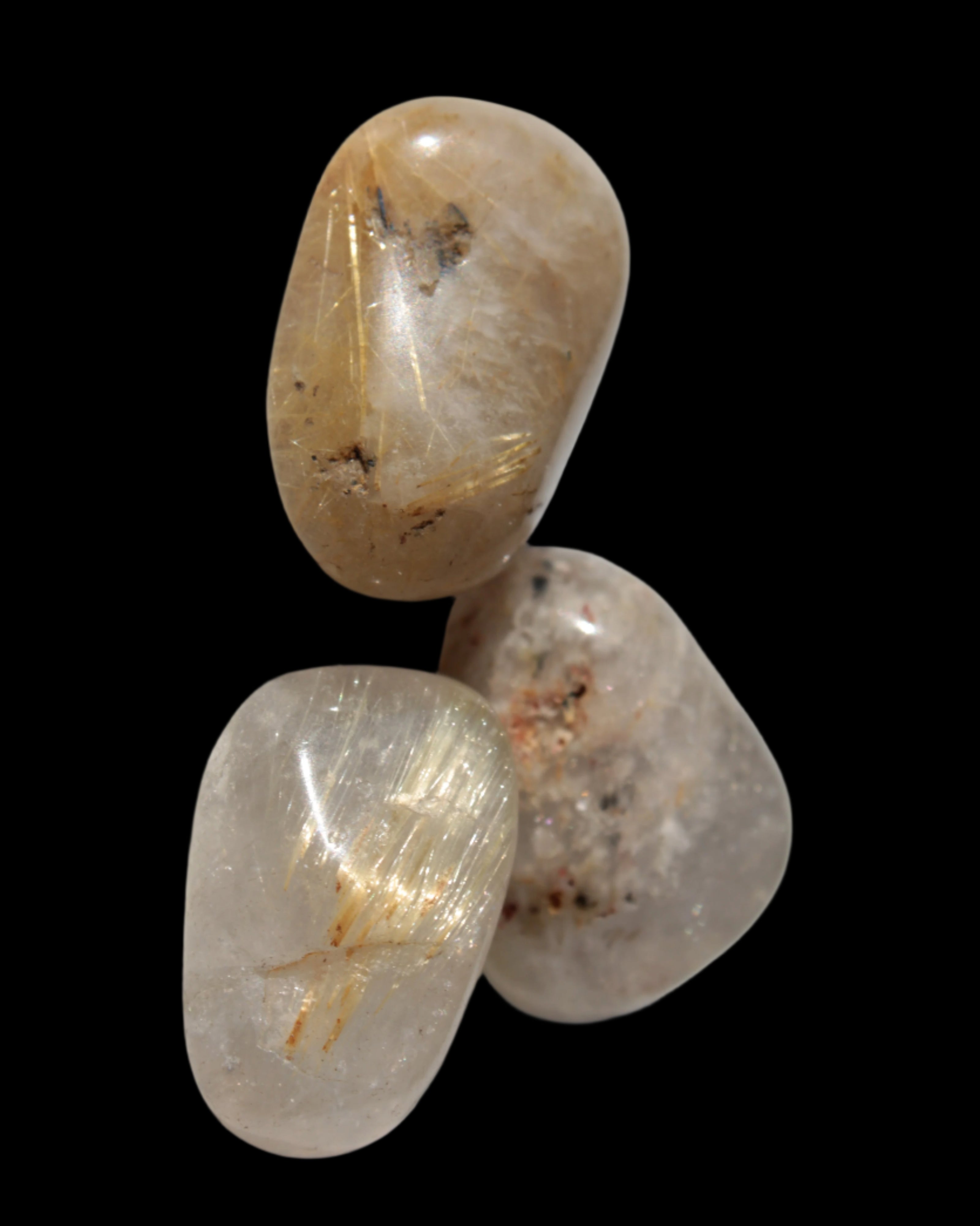 Golden Hair Rutile Quartz 3 tumbled crystals 23-25g in sunshine - Rocks and Things Store