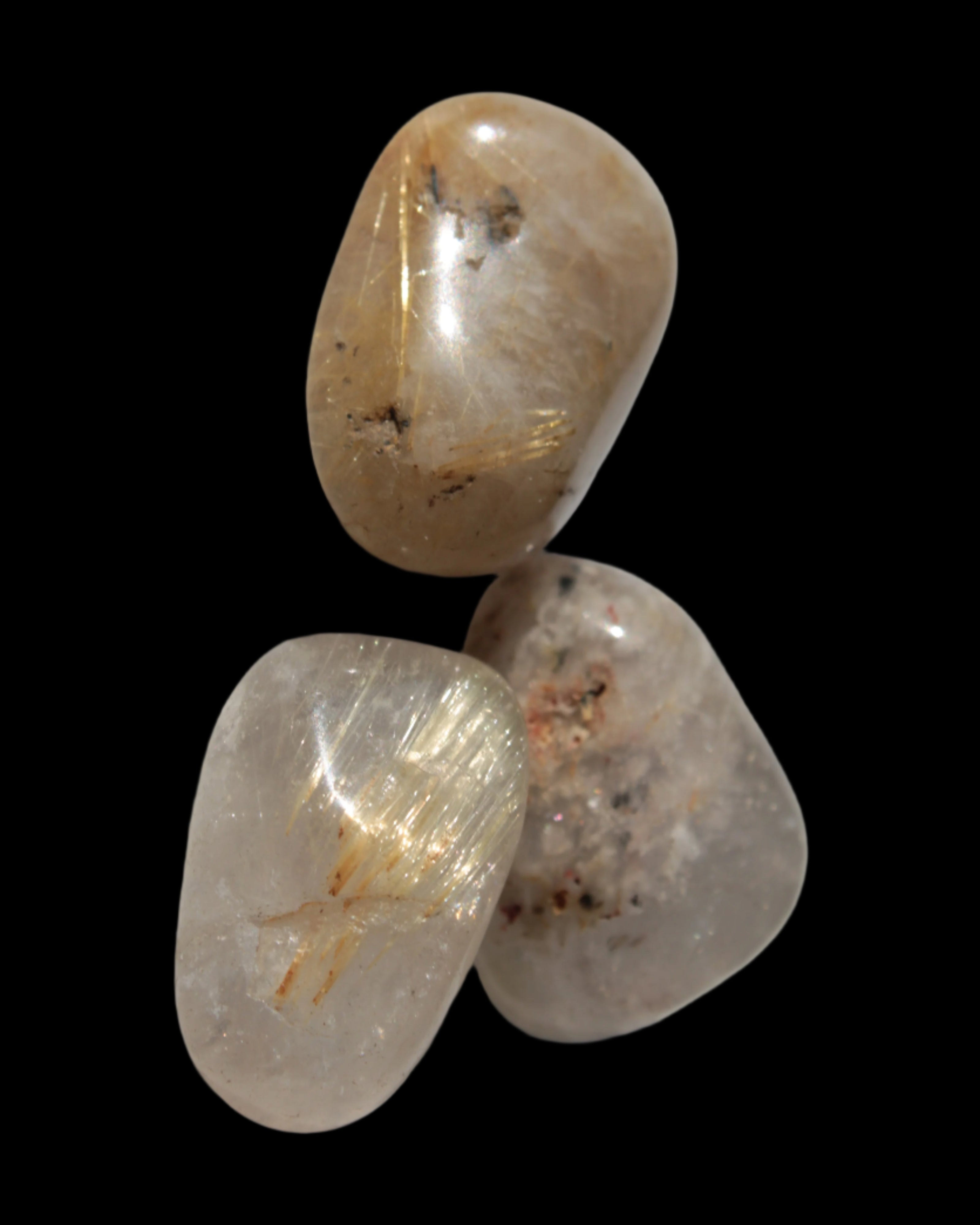Golden Hair Rutile Quartz 3 tumbled crystals 23-25g in sunshine - Rocks and Things Store