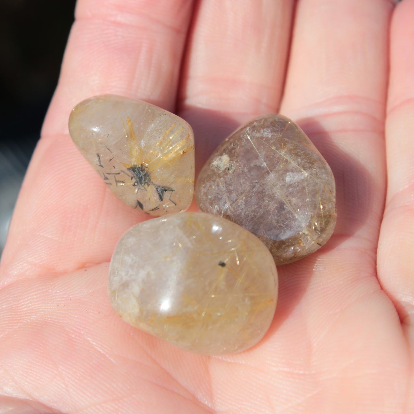 Golden Hair Rutile Quartz 3 tumbled crystals 23-25g Rocks and Things