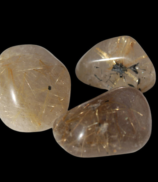 Golden Hair Rutile Quartz 3 tumbled crystals 23-25g in sunshine - Rocks and Things Store