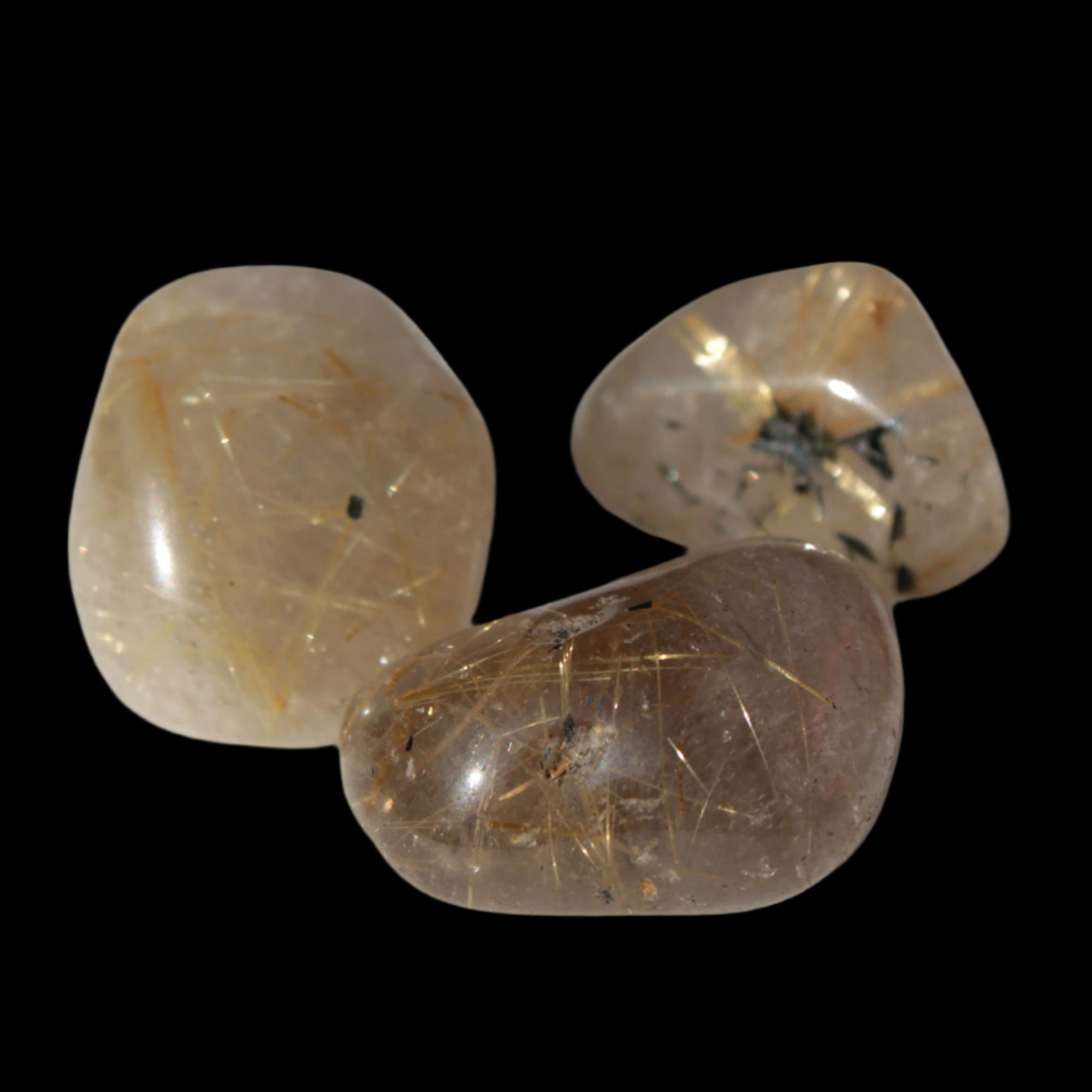 Golden Hair Rutile Quartz 3 tumbled crystals 23-25g in sunshine - Rocks and Things Store