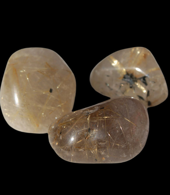 Golden Hair Rutile Quartz 3 tumbled crystals 23-25g in sunshine - Rocks and Things Store