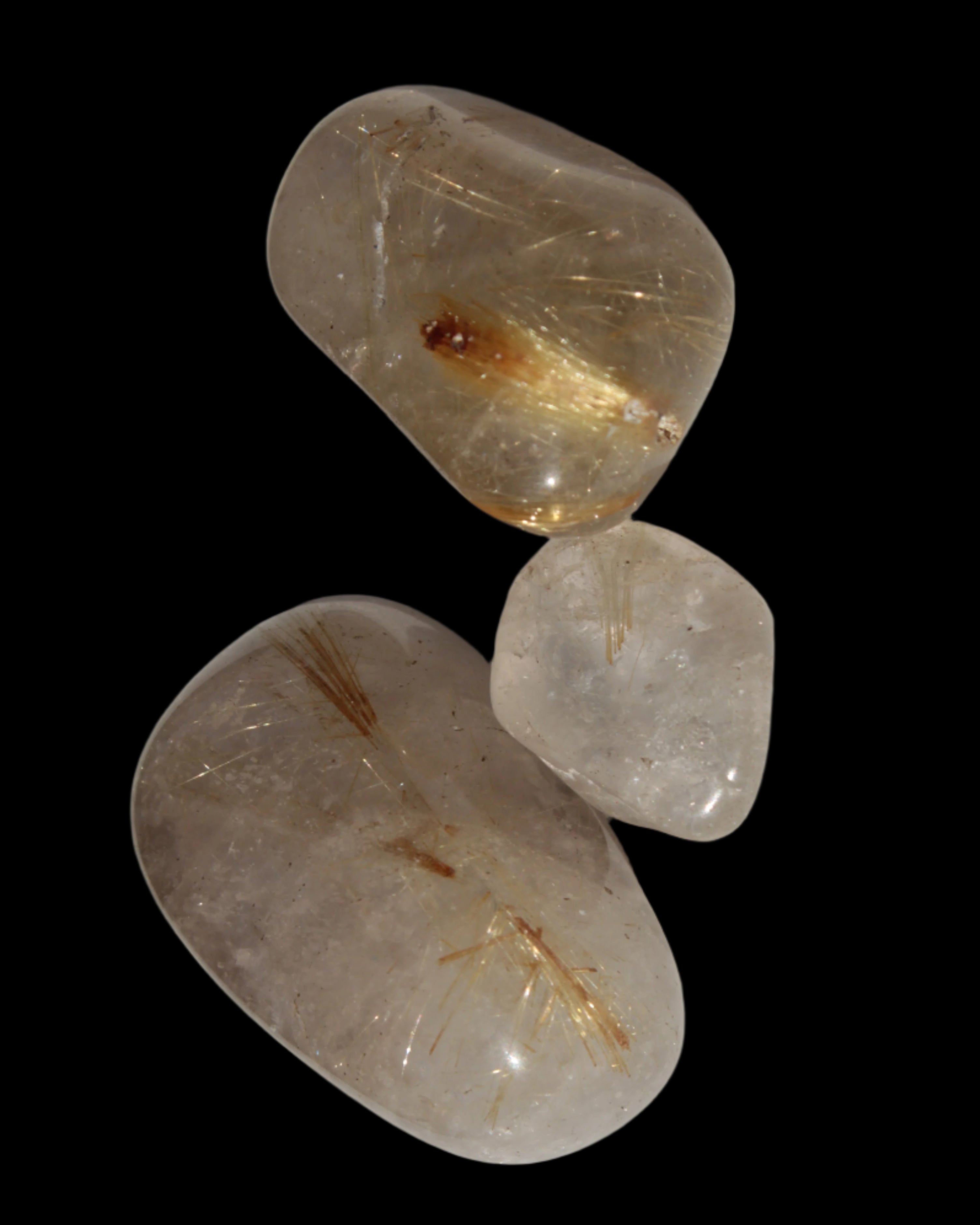 Golden Hair Rutile Quartz 3 tumbled crystals 23-25g in sunshine - Rocks and Things Store