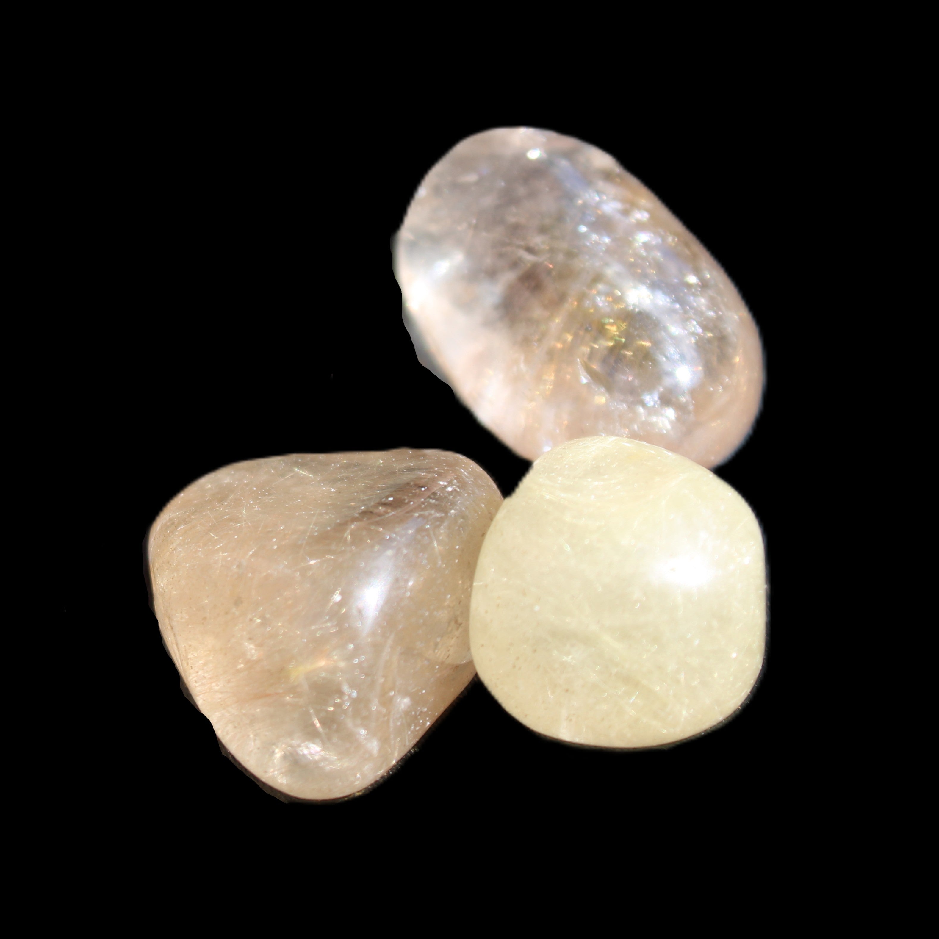 Golden Hair Rutile Quartz 3 tumbled crystals 23-25g in sunlight - Rocks and Things Store