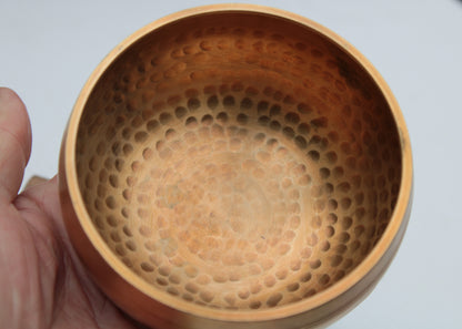 Tibetan hammered Meditation Singing Bowl with mallet and silk mat 100mm 330g Rocks and Things