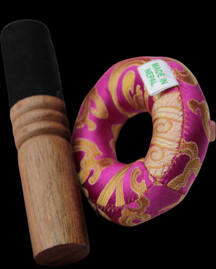 Tibetan hammered Meditation Singing Bowl with mallet and silk mat 100mm 330g in sunlight - Rocks and Things Store