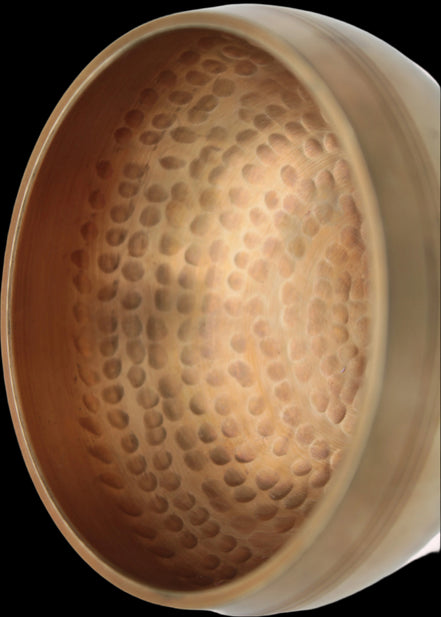 Tibetan hammered Meditation Singing Bowl with mallet and silk mat 100mm 330g in sunlight - Rocks and Things Store