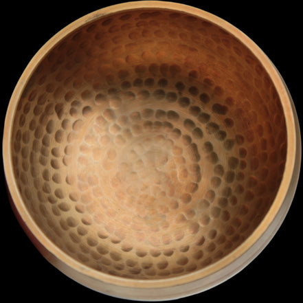 Tibetan hammered Meditation Singing Bowl with mallet and silk mat 100mm 330g in sunlight - Rocks and Things Store