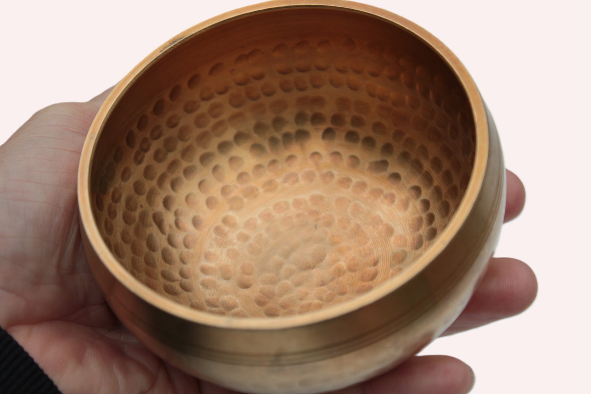 Tibetan hammered Meditation Singing Bowl with mallet and silk mat 100mm 330g Rocks and Things