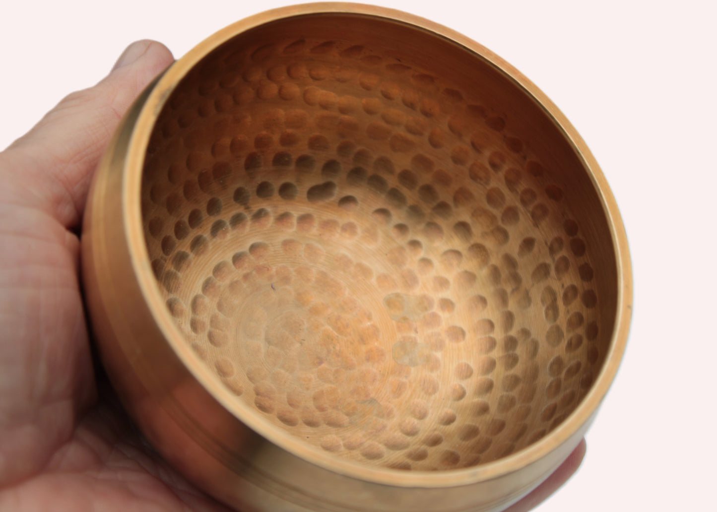 Tibetan hammered Meditation Singing Bowl with mallet and silk mat 100mm 330g Rocks and Things