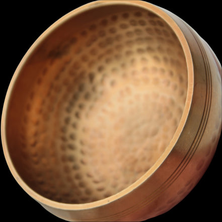 Tibetan hammered Meditation Singing Bowl with mallet and silk mat 100mm 330g in sunlight - Rocks and Things Store